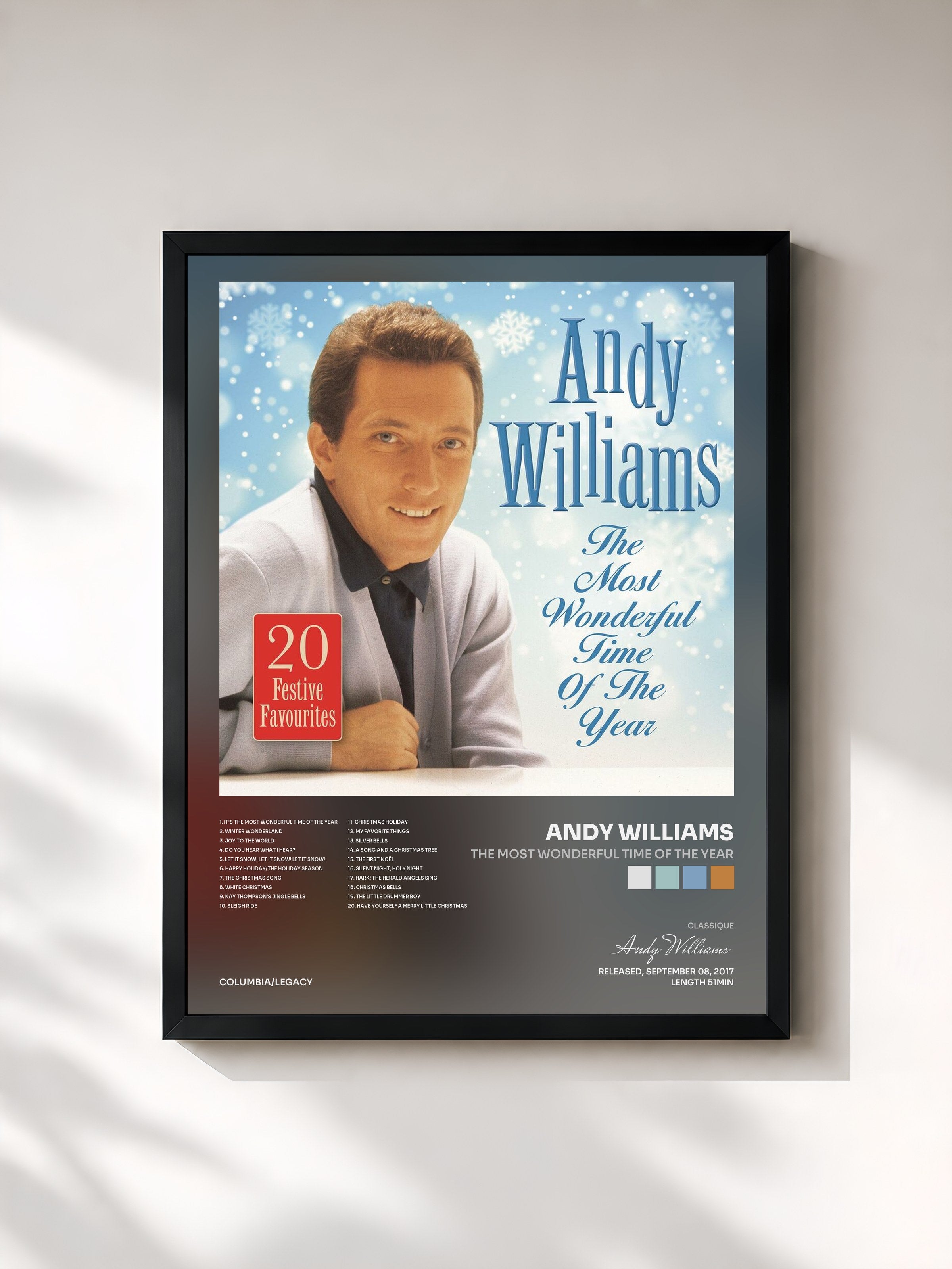 #noir Tableau de l'album The Most Wonderful Time Of The Year de Andy Williams, cadre noir, imprimé et encadré en France