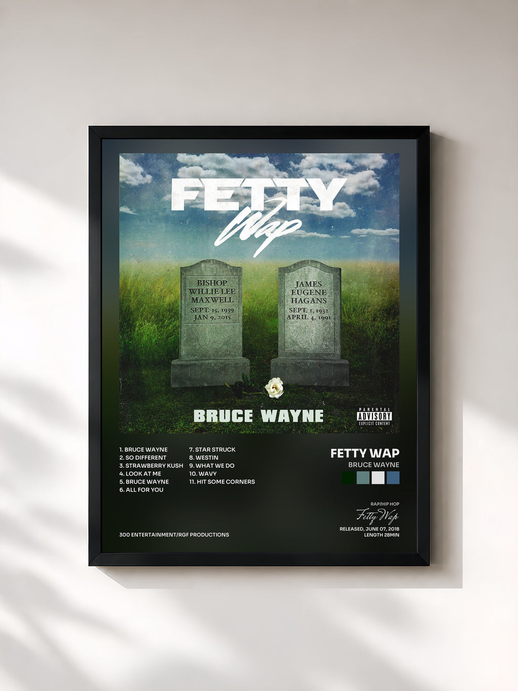 #noir Tableau de l'album Bruce Wayne de Fetty Wap, cadre noir, imprimé et encadré en France