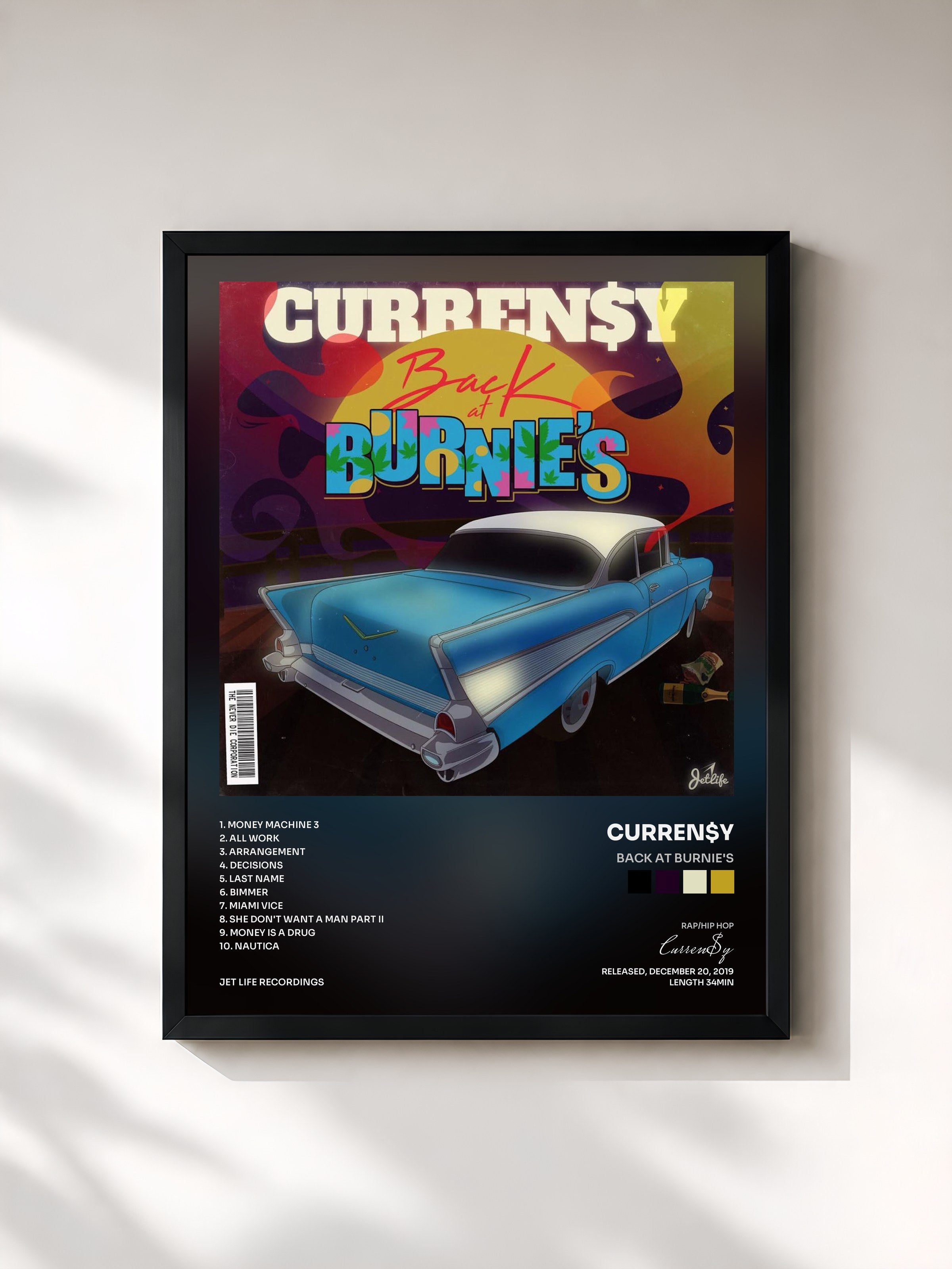 #noir Tableau de l'album Back at Burnie's de Curren$y, cadre noir, imprimé et encadré en France