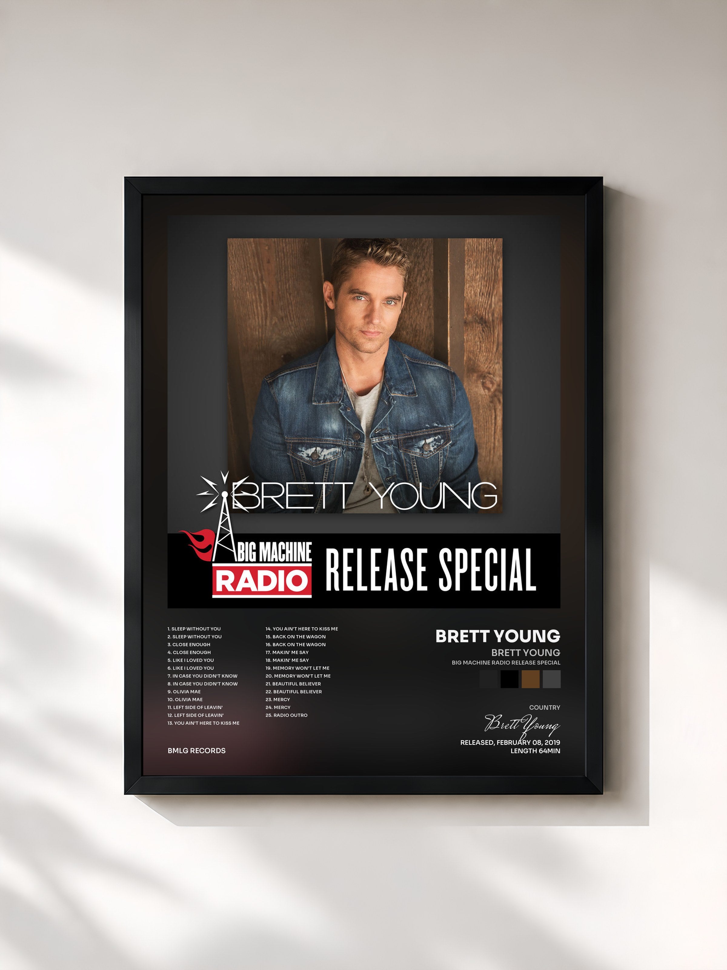 #noir Tableau de l'album Brett Young (Big Machine Radio Release Special) de Brett Young, cadre noir, imprimé et encadré en France
