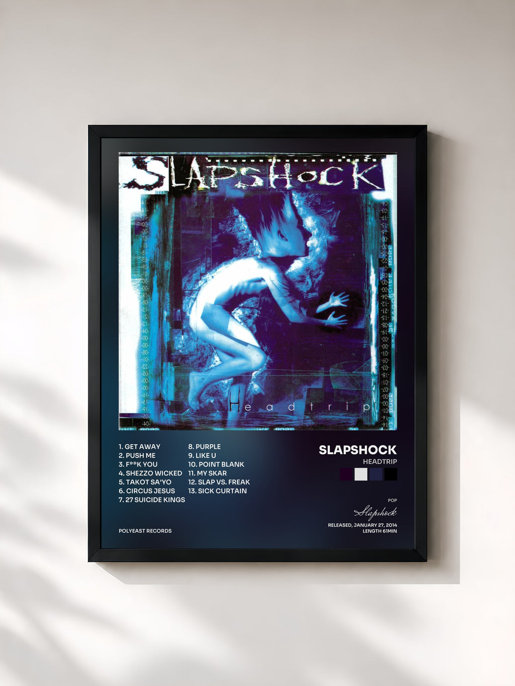 #noir Tableau de l'album Headtrip de Slapshock, cadre noir, imprimé et encadré en France