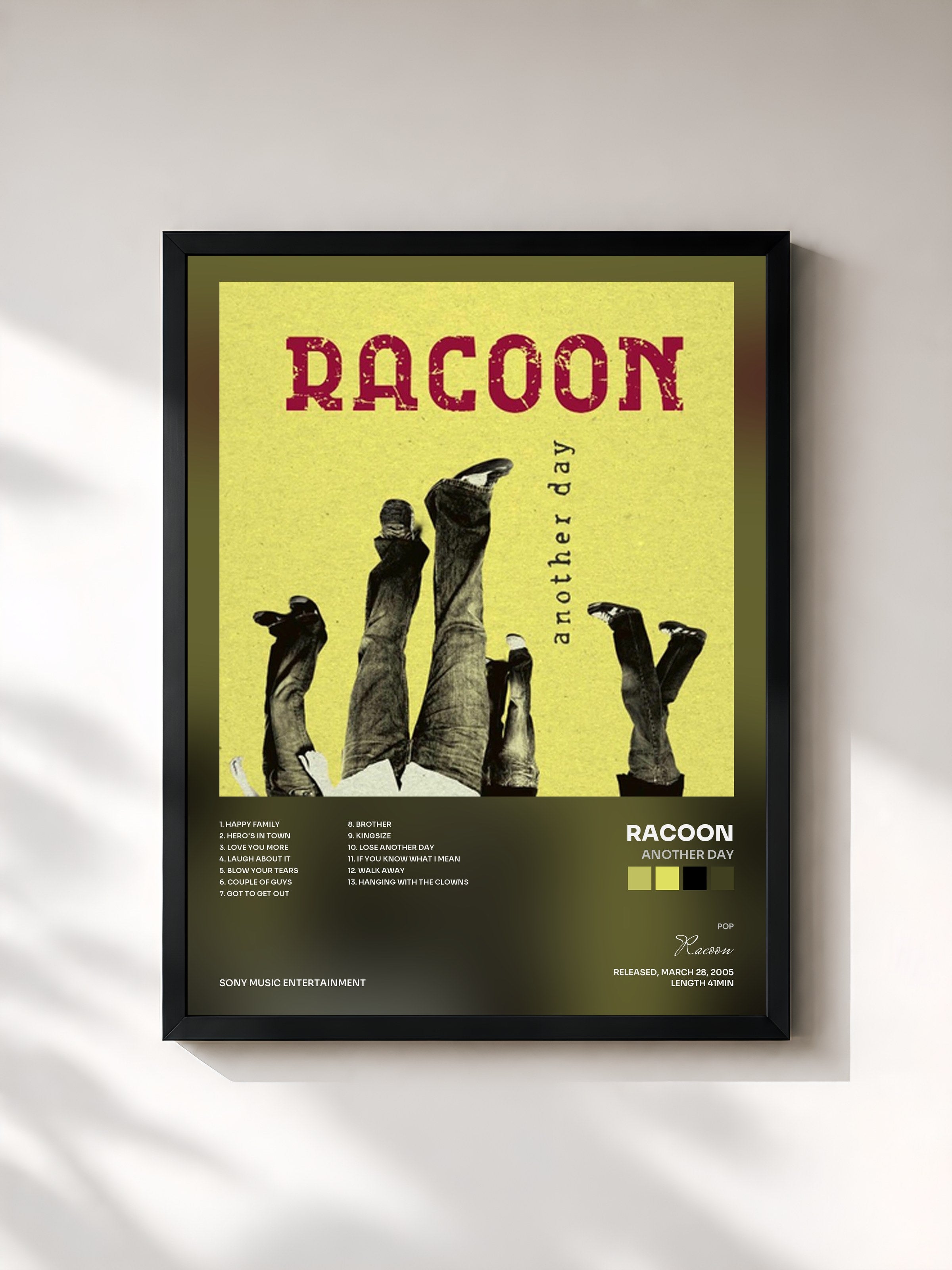 #noir Tableau de l'album Another Day de Racoon, cadre noir, imprimé et encadré en France