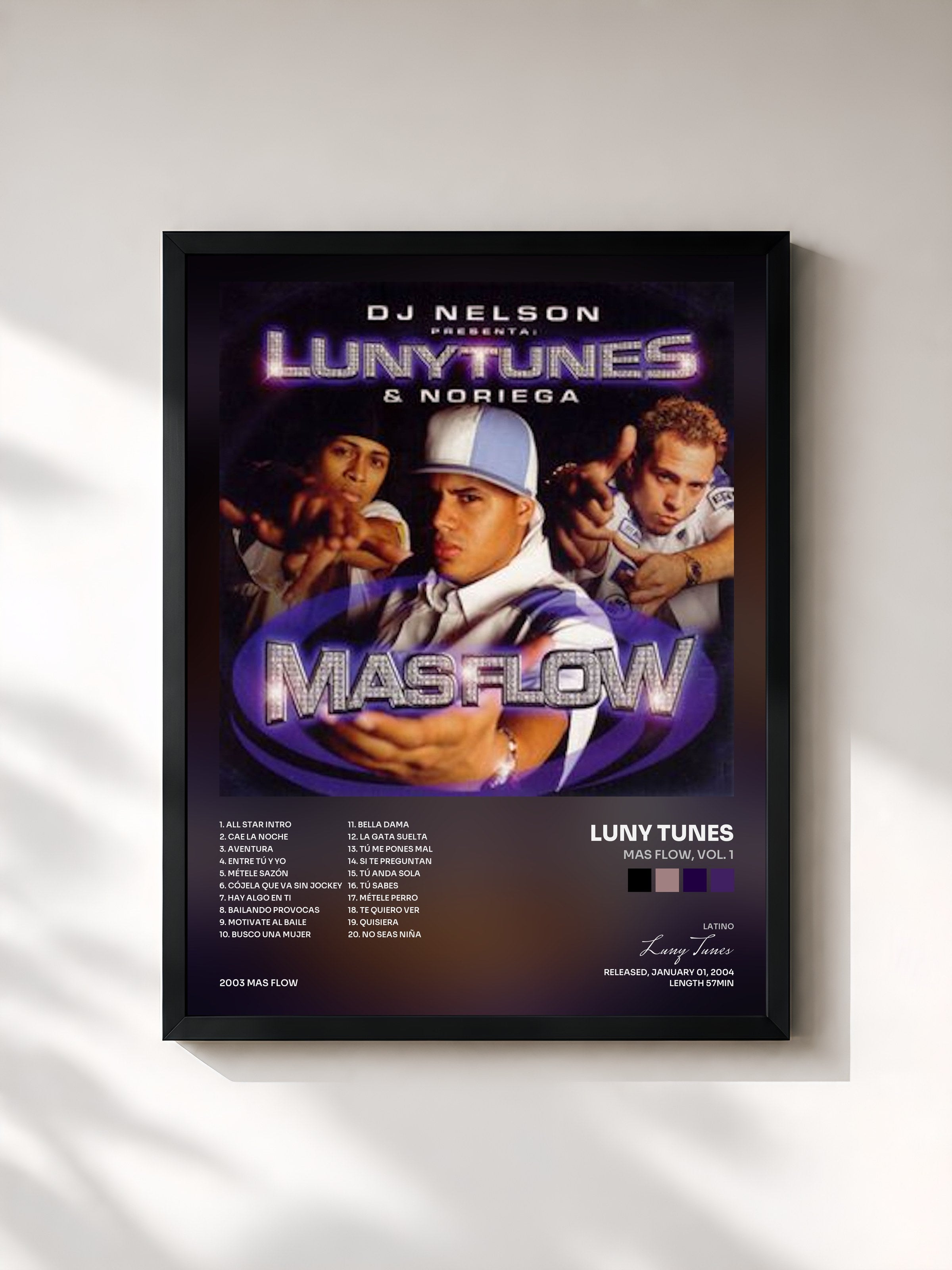#noir Tableau de l'album Mas Flow, Vol. 1 de Luny Tunes, cadre noir, imprimé et encadré en France
