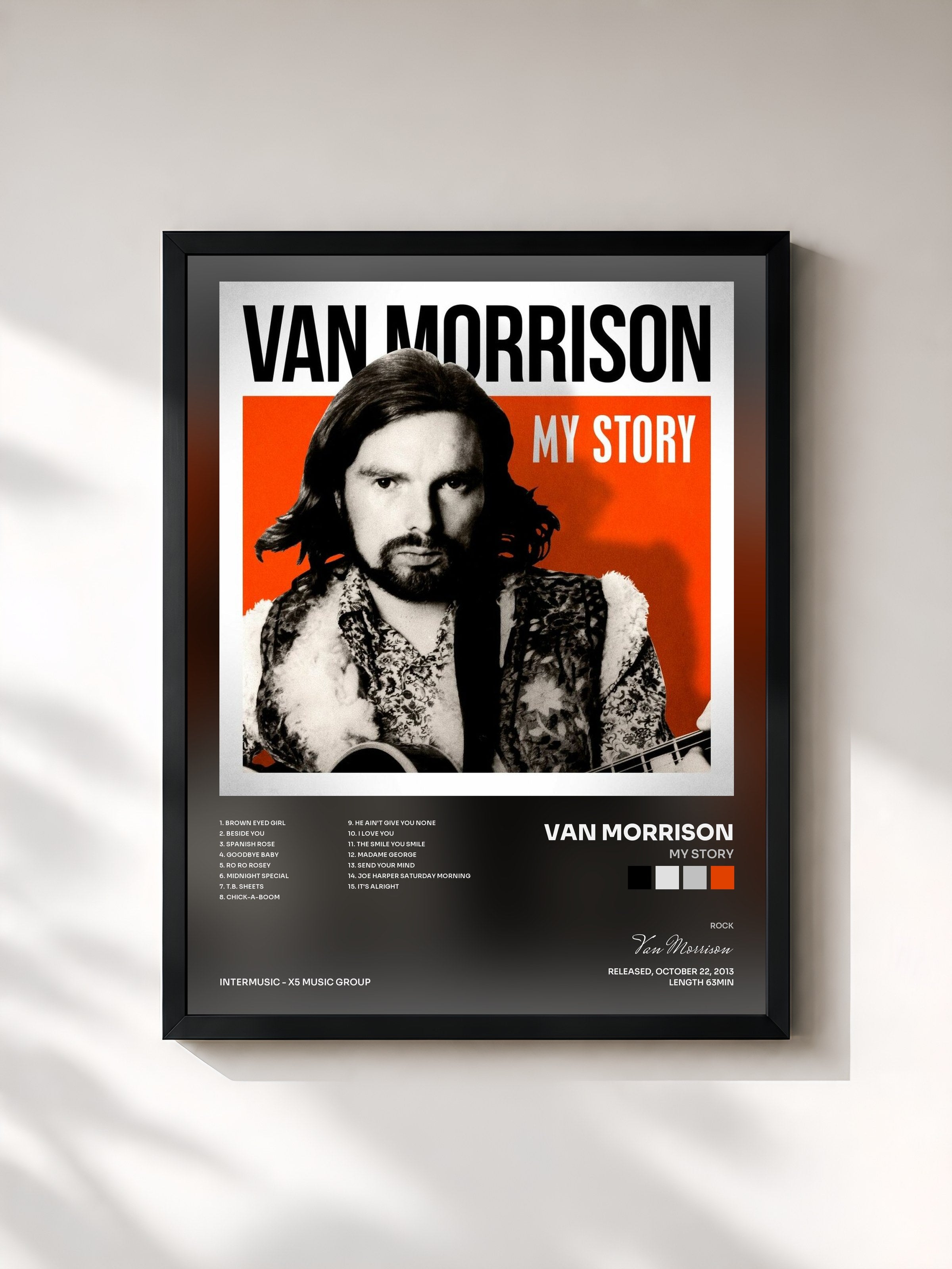 #noir Tableau de l'album My Story de Van Morrison, cadre noir, imprimé et encadré en France