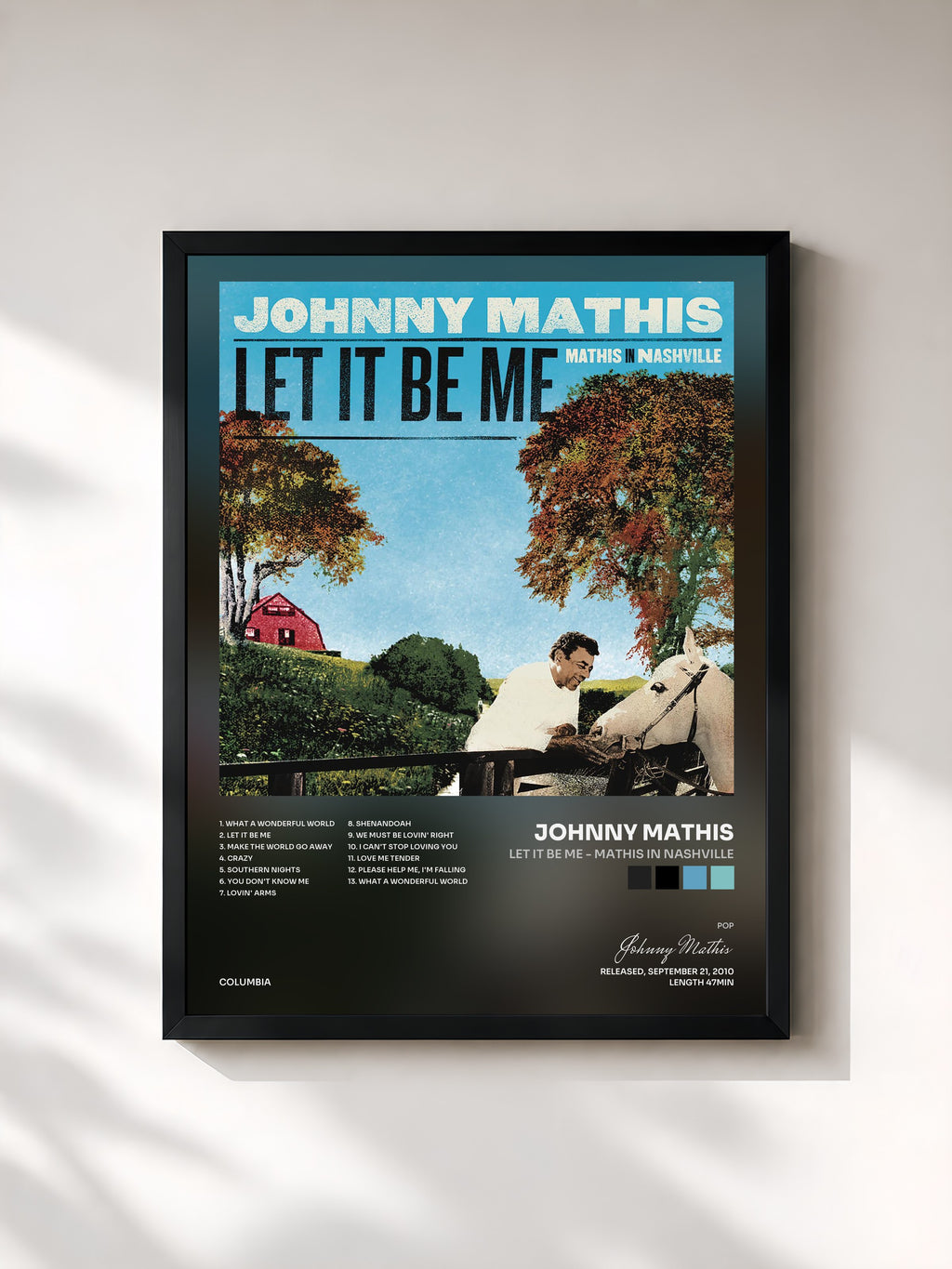 #noir Tableau de l'album Let It Be Me - Mathis In Nashville de Johnny Mathis, cadre noir, imprimé et encadré en France