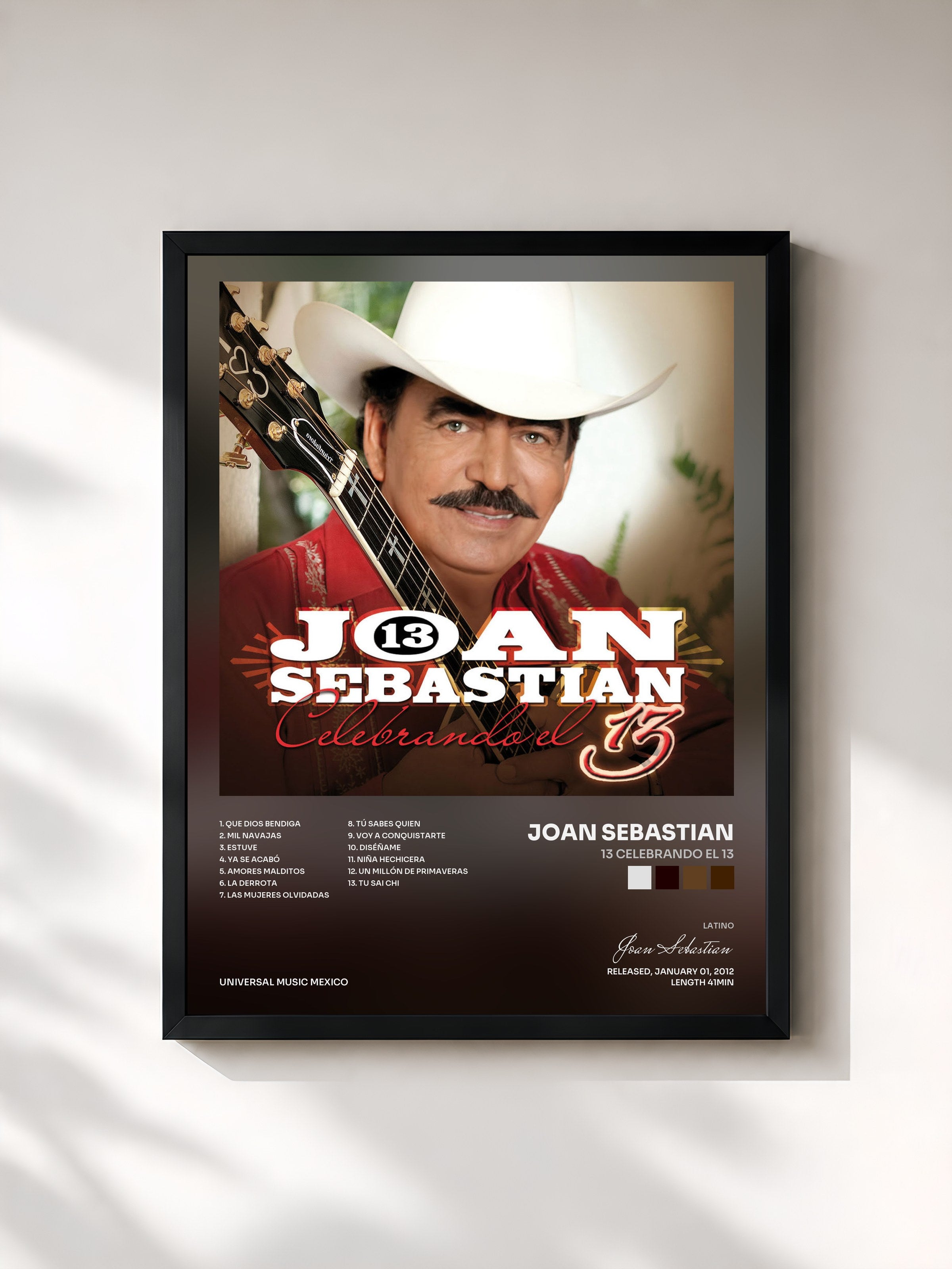 #noir Tableau de l'album 13 Celebrando El 13 de Joan Sebastian, cadre noir, imprimé et encadré en France
