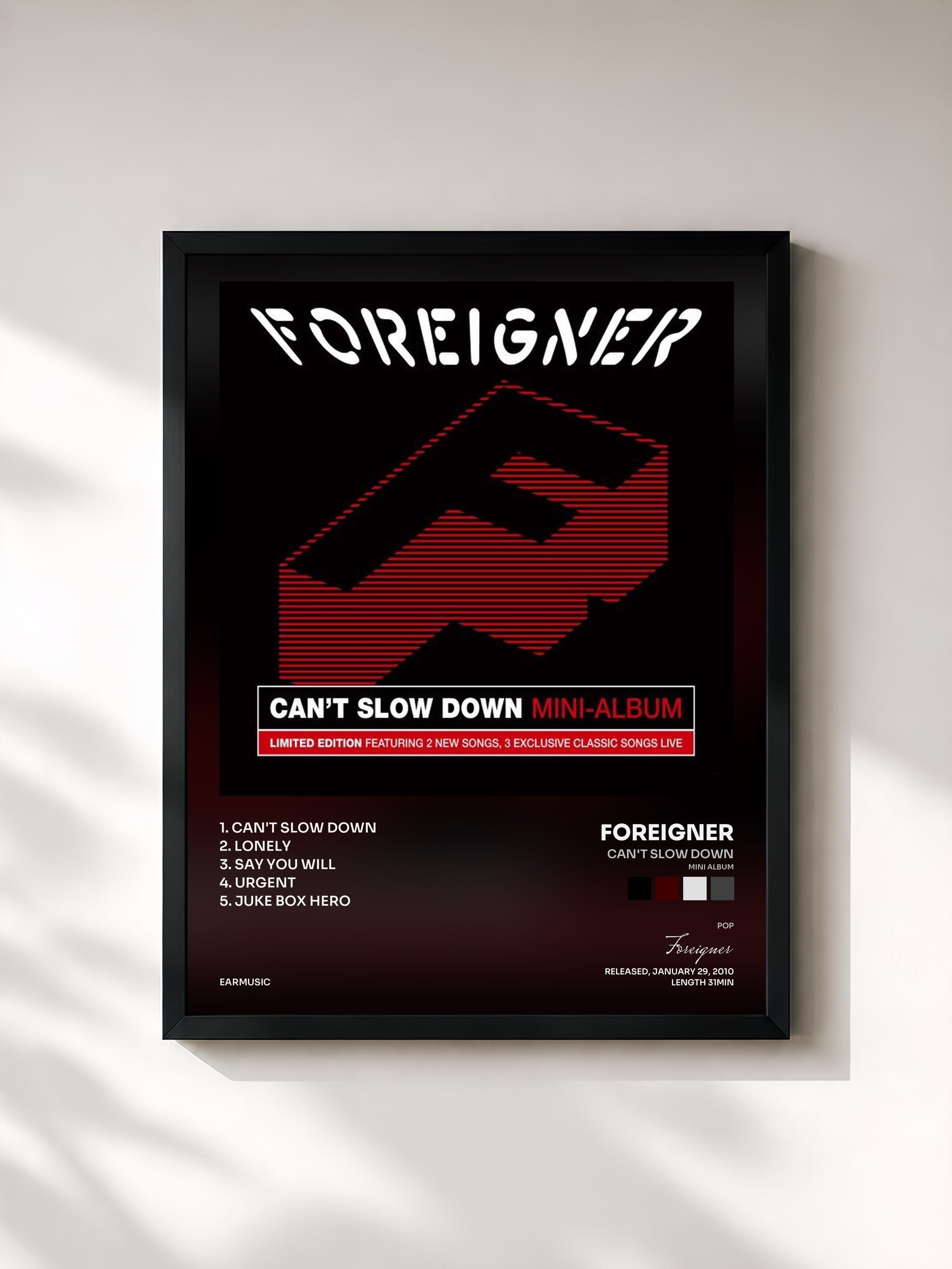 #noir Tableau de l'album Can't Slow Down (Mini Album) de Foreigner, cadre noir, imprimé et encadré en France