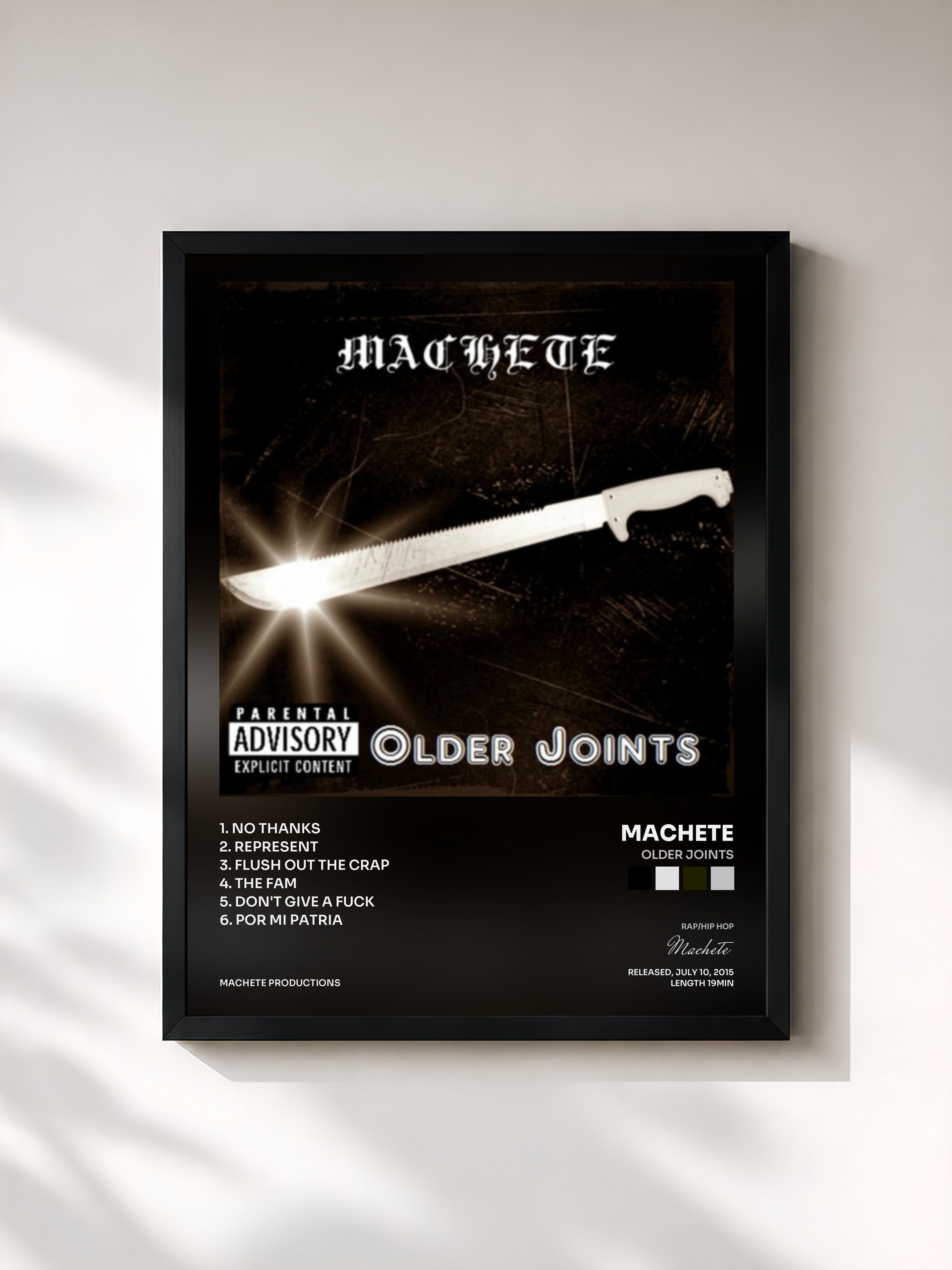 #noir Tableau de l'album Older Joints de Machete, cadre noir, imprimé et encadré en France