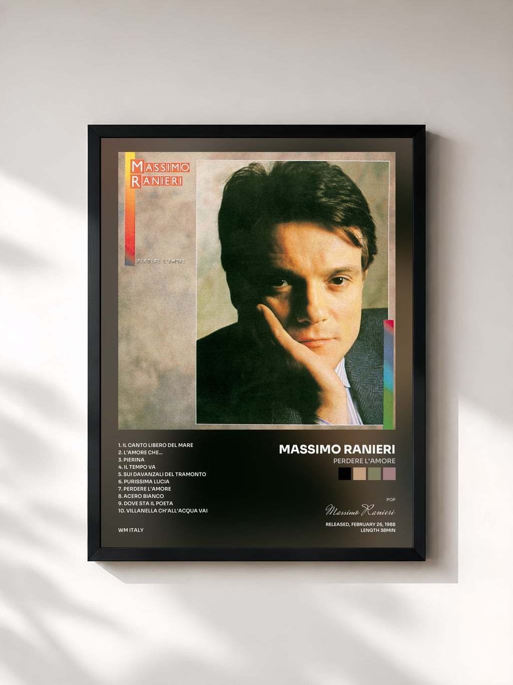 #noir Tableau de l'album Perdere l'amore de Massimo Ranieri, cadre noir, imprimé et encadré en France