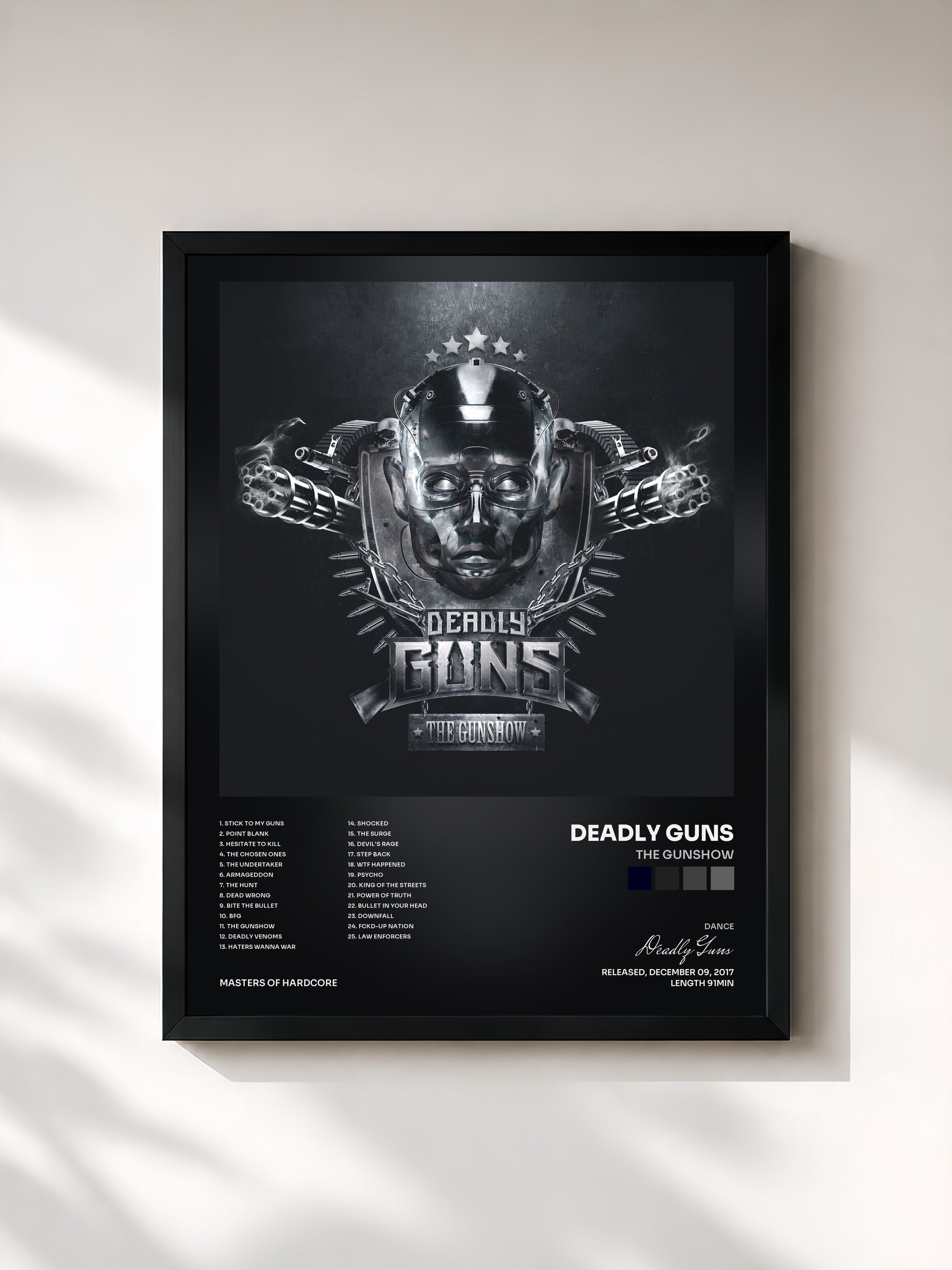 #noir Tableau de l'album The Gunshow de Deadly Guns, cadre noir, imprimé et encadré en France