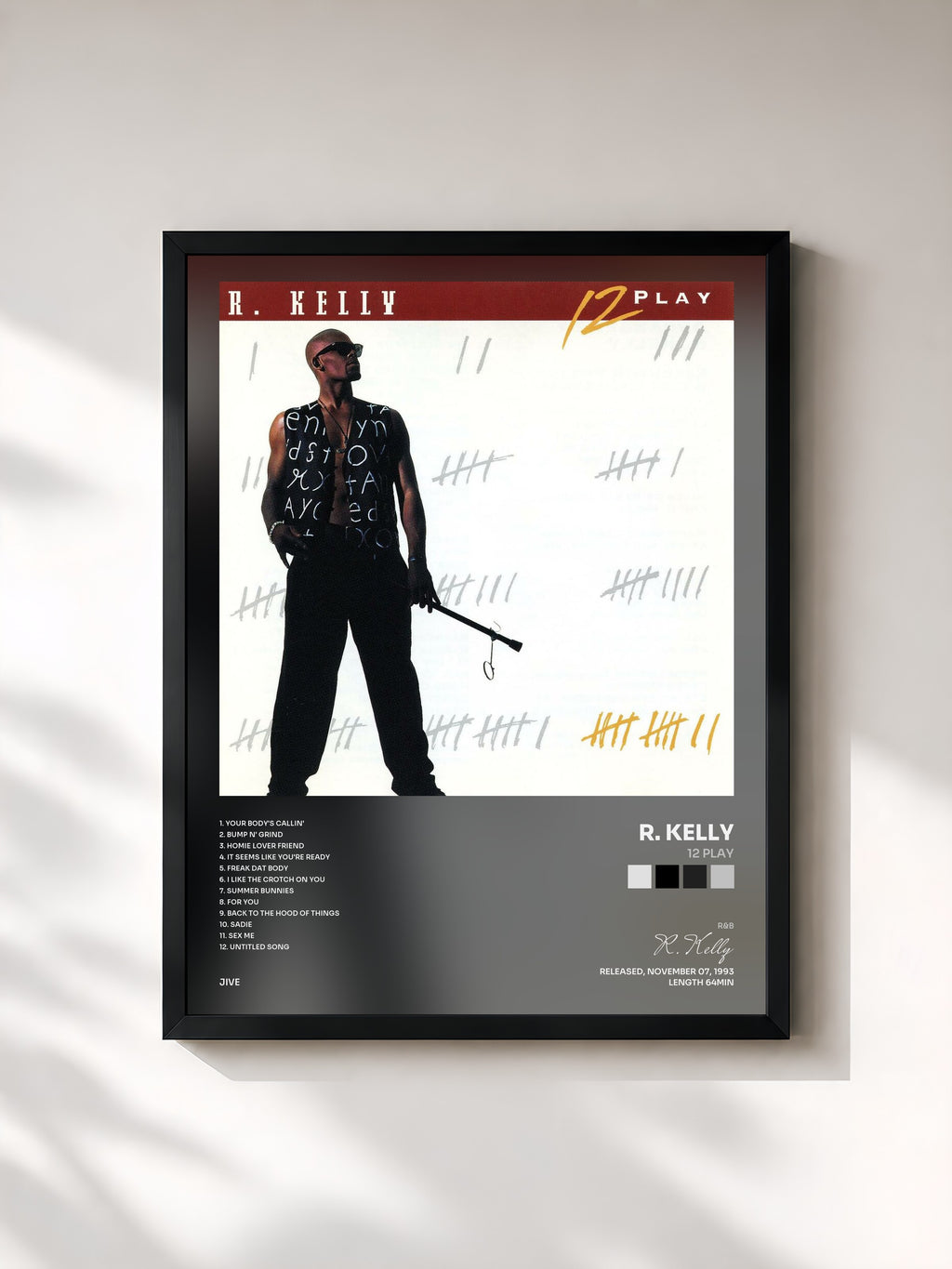 #noir Tableau de l'album 12 Play de R. Kelly, cadre noir, imprimé et encadré en France