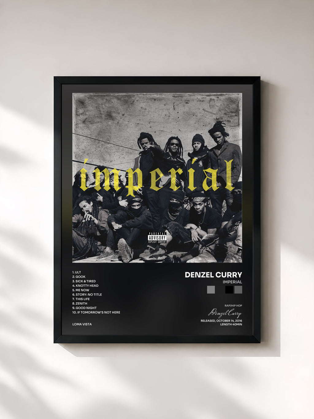 #noir Tableau de l'album Imperial de Denzel Curry, cadre noir, imprimé et encadré en France