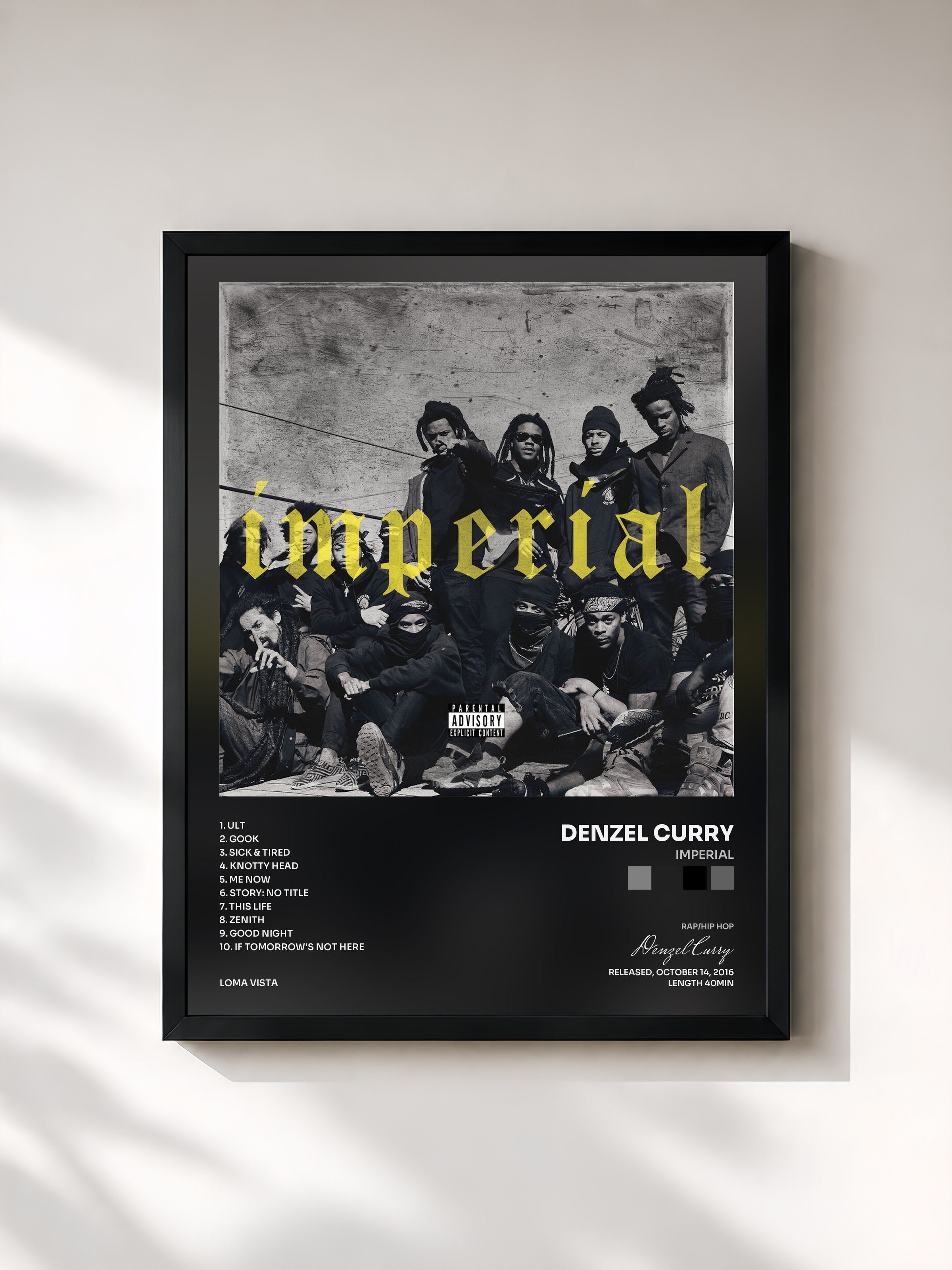 #noir Tableau de l'album Imperial de Denzel Curry, cadre noir, imprimé et encadré en France