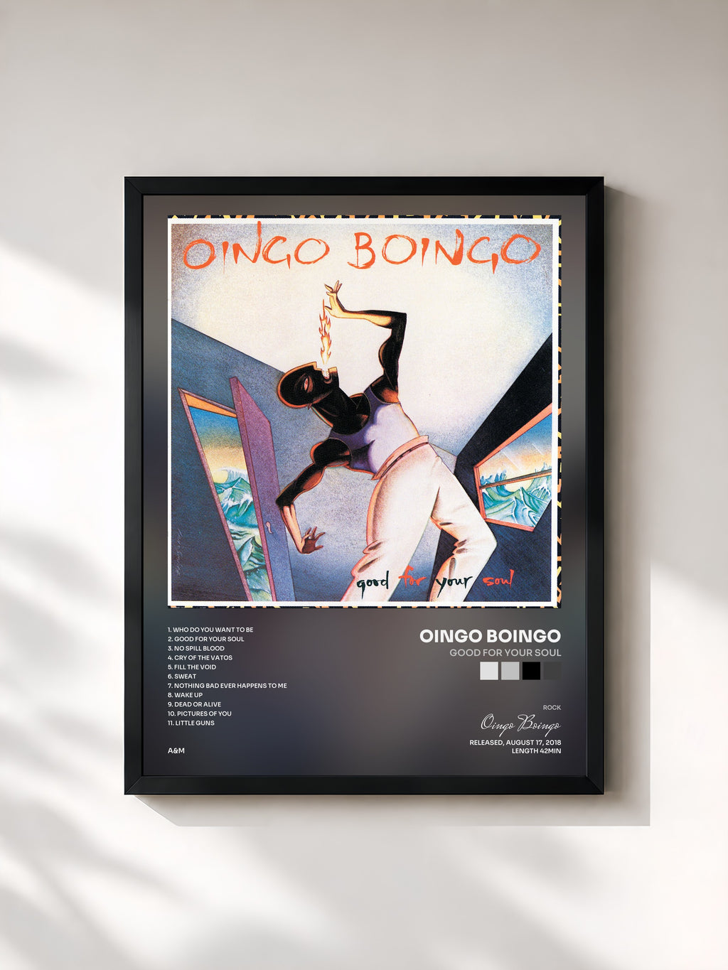 #noir Tableau de l'album Good For Your Soul de Oingo Boingo, cadre noir, imprimé et encadré en France