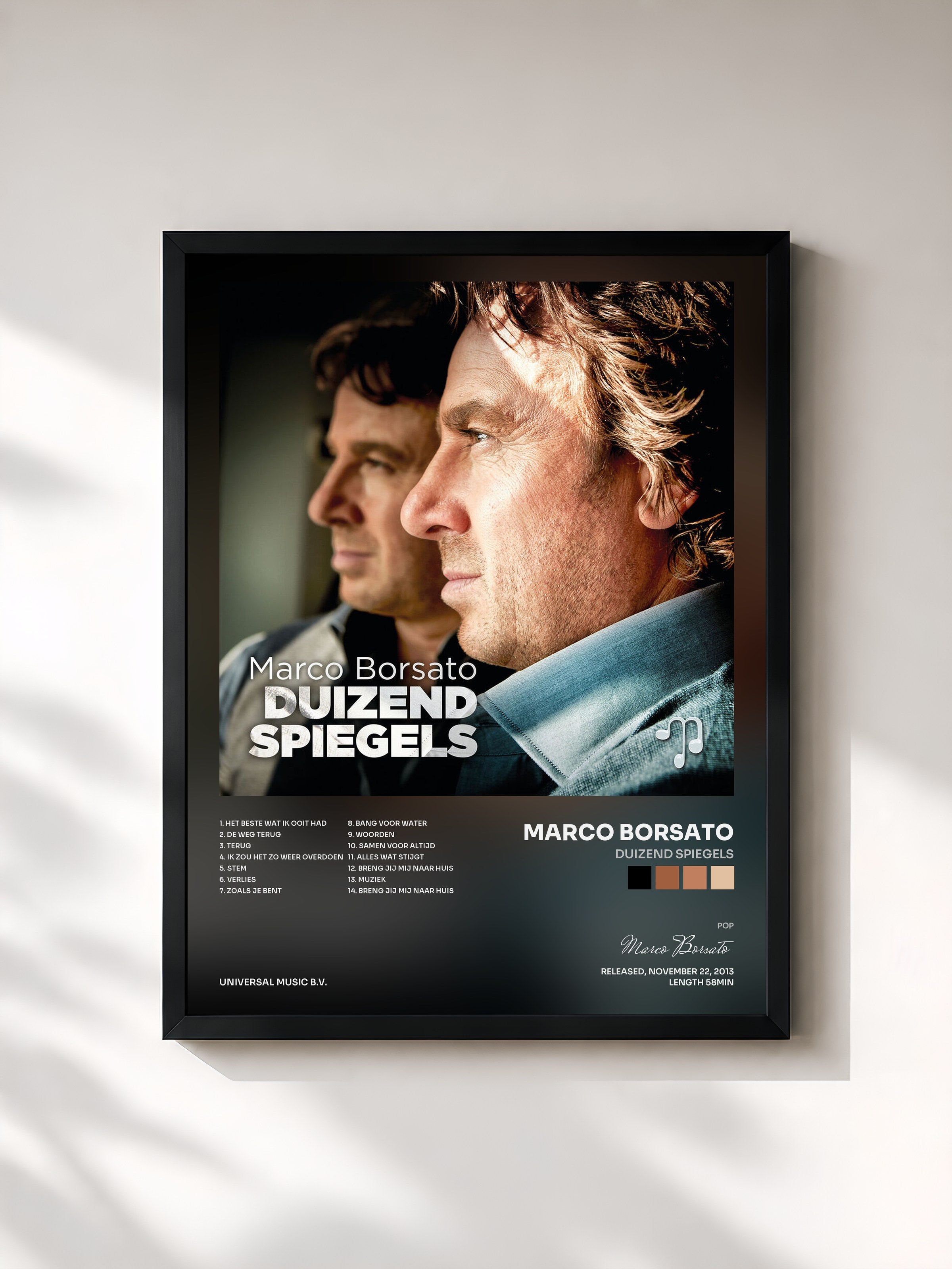 #noir Tableau de l'album Duizend Spiegels de Marco Borsato, cadre noir, imprimé et encadré en France
