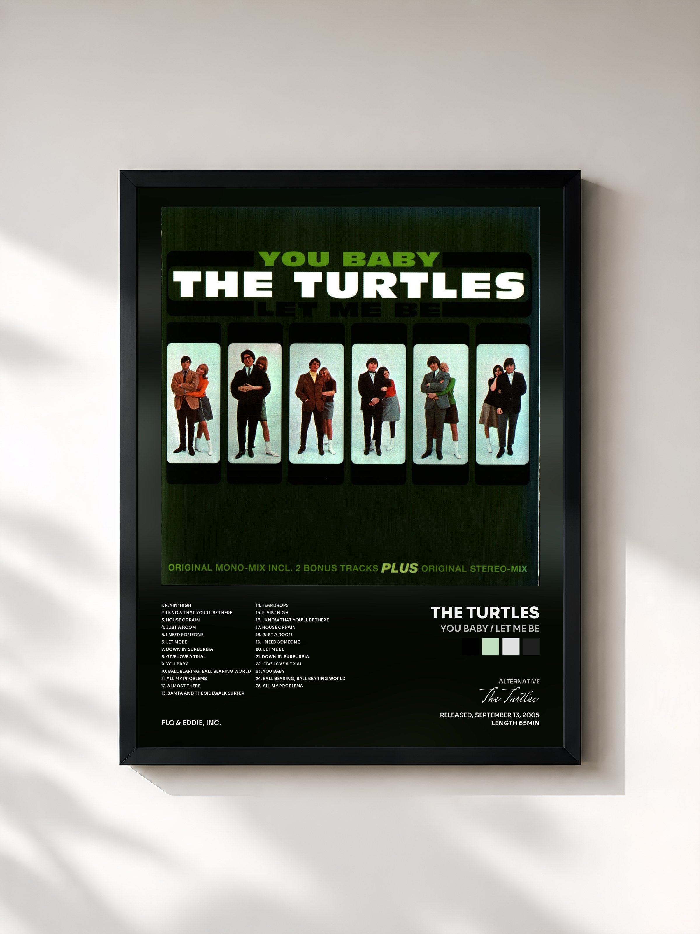 #noir Tableau de l'album You Baby / Let Me Be de The Turtles, cadre noir, imprimé et encadré en France