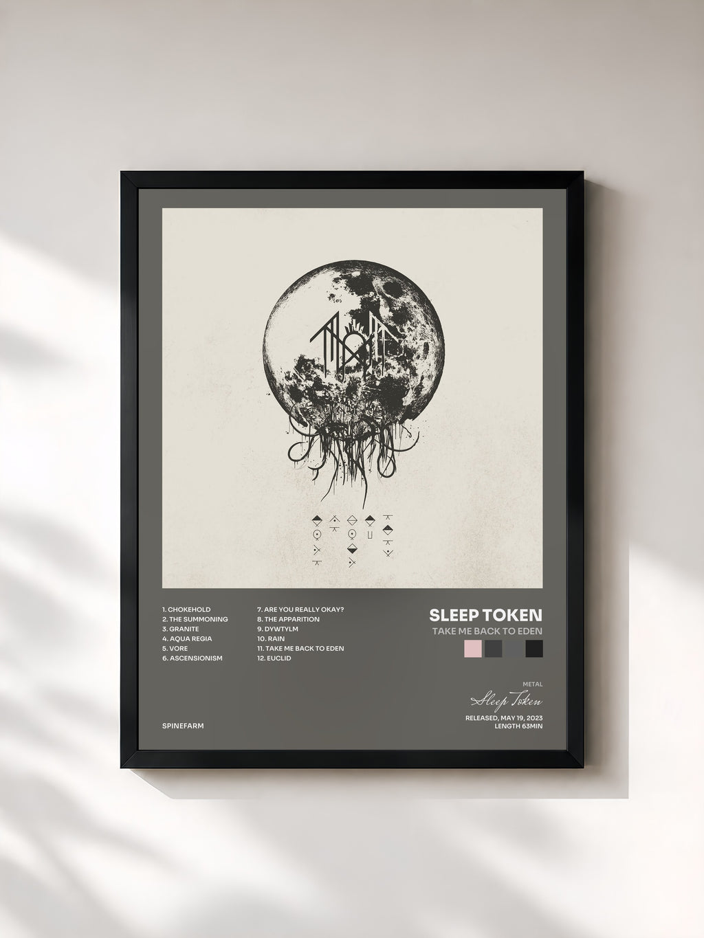 #noir Tableau de l'album Take Me Back To Eden de Sleep Token, cadre noir, imprimé et encadré en France