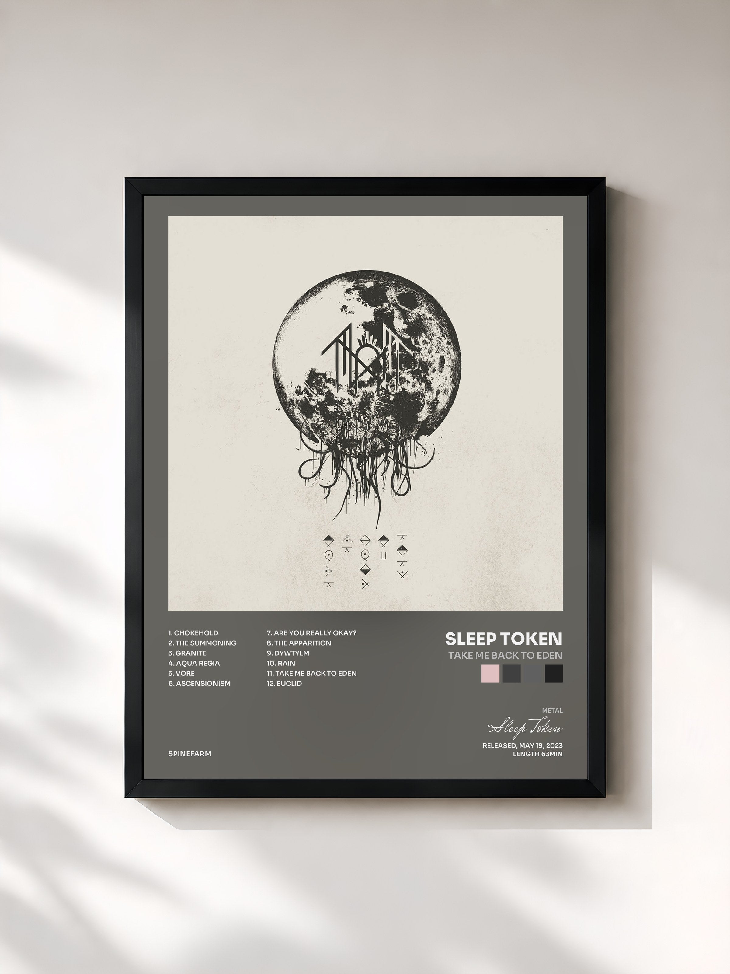 #noir Tableau de l'album Take Me Back To Eden de Sleep Token, cadre noir, imprimé et encadré en France