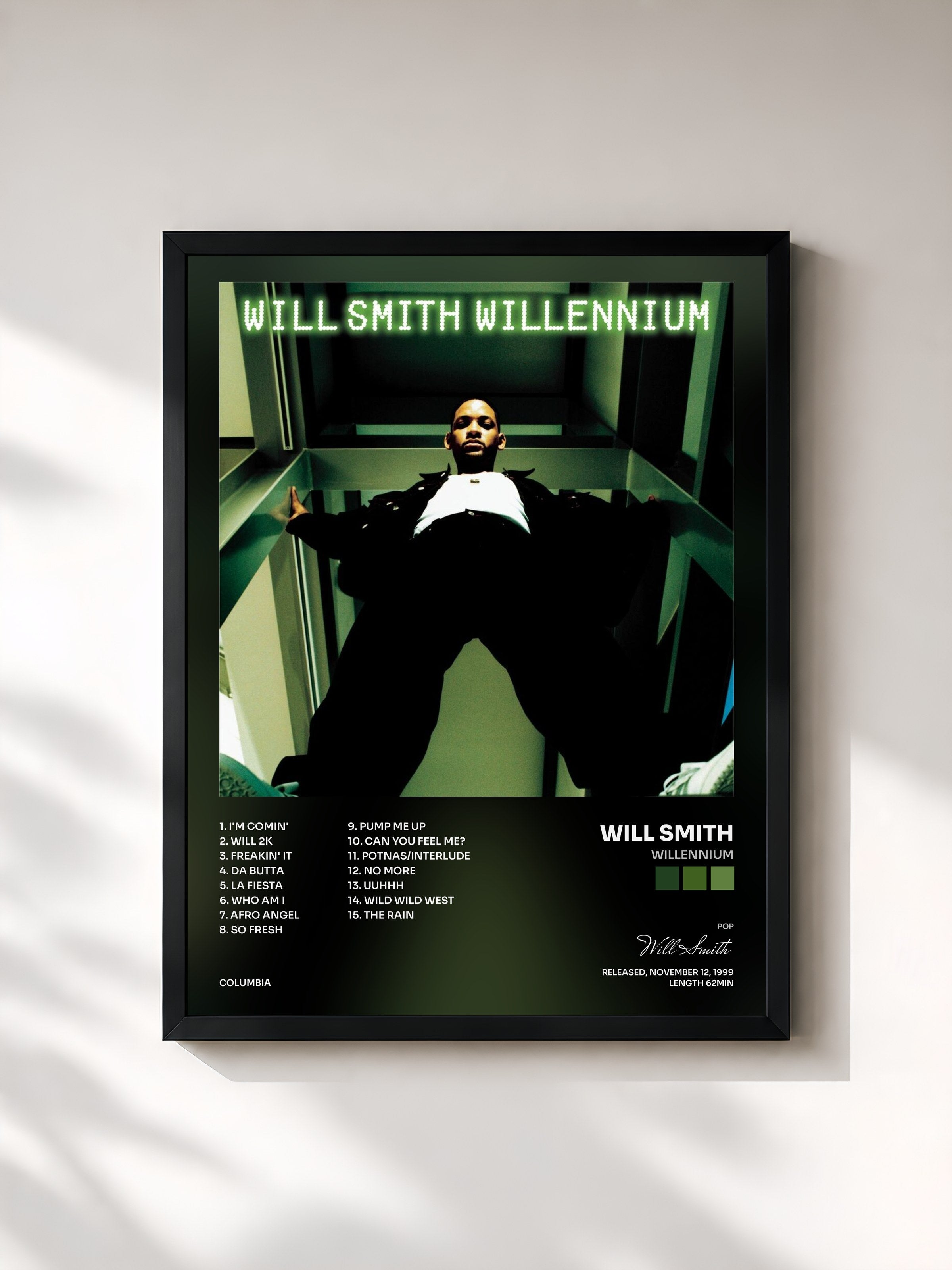 #noir Tableau de l'album Willennium de Will Smith, cadre noir, imprimé et encadré en France