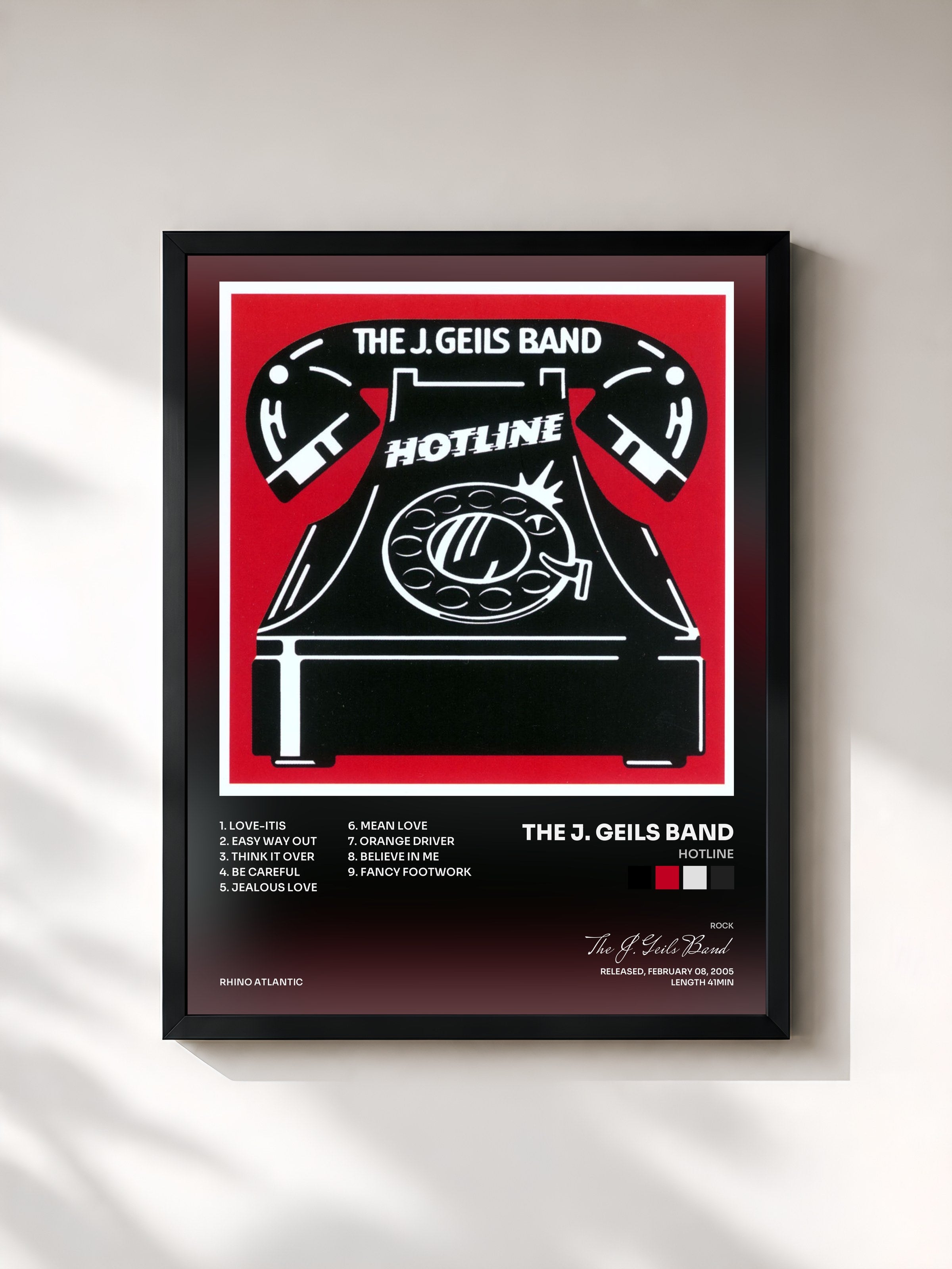 #noir Tableau de l'album Hotline de The J. Geils Band, cadre noir, imprimé et encadré en France