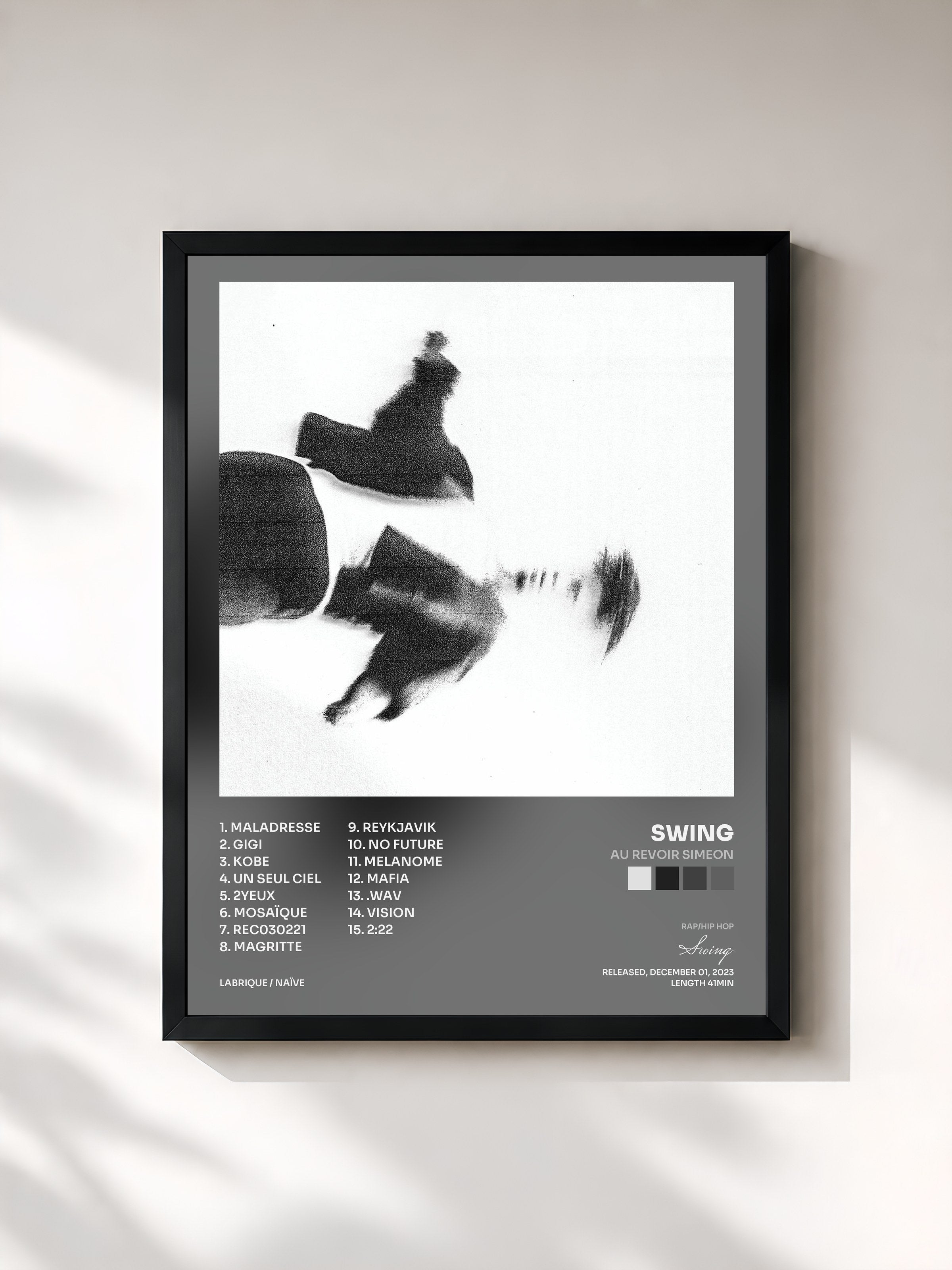 #noir Tableau de l'album AU REVOIR SIMEON de Swing, cadre noir, imprimé et encadré en France