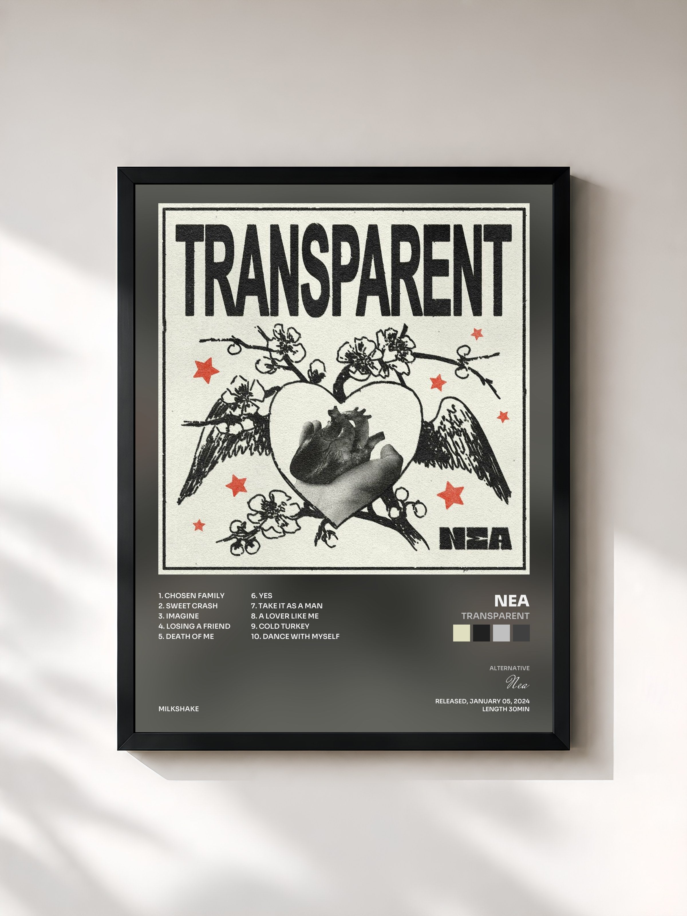 #noir Tableau de l'album TRANSPARENT de Nea, cadre noir, imprimé et encadré en France