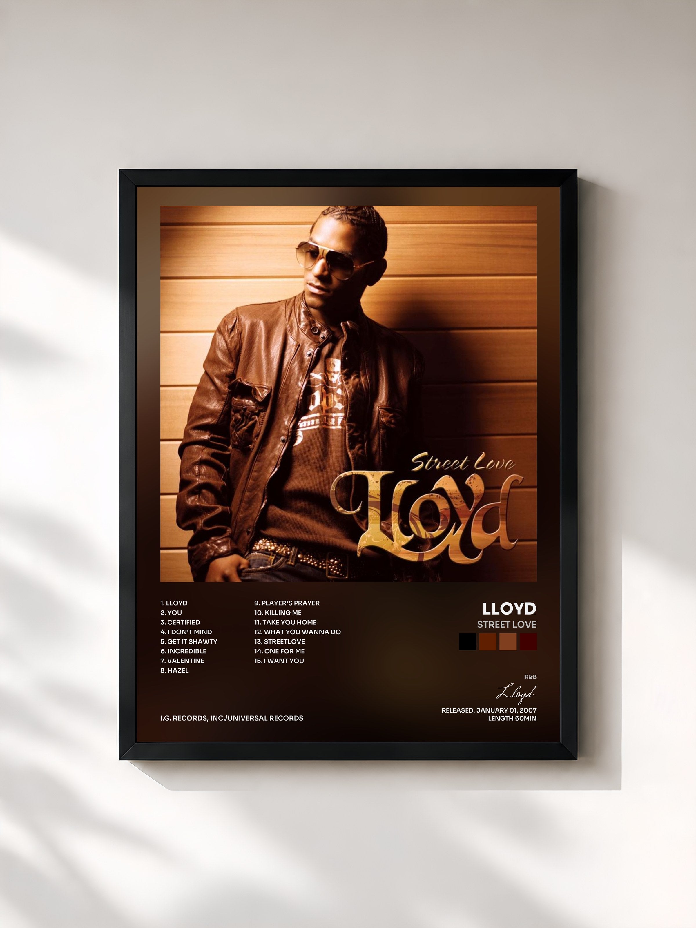 #noir Tableau de l'album Street Love de Lloyd, cadre noir, imprimé et encadré en France