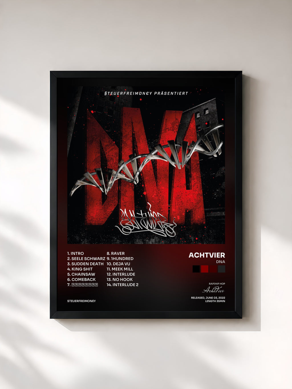 #noir Tableau de l'album DNA de AchtVier, cadre noir, imprimé et encadré en France