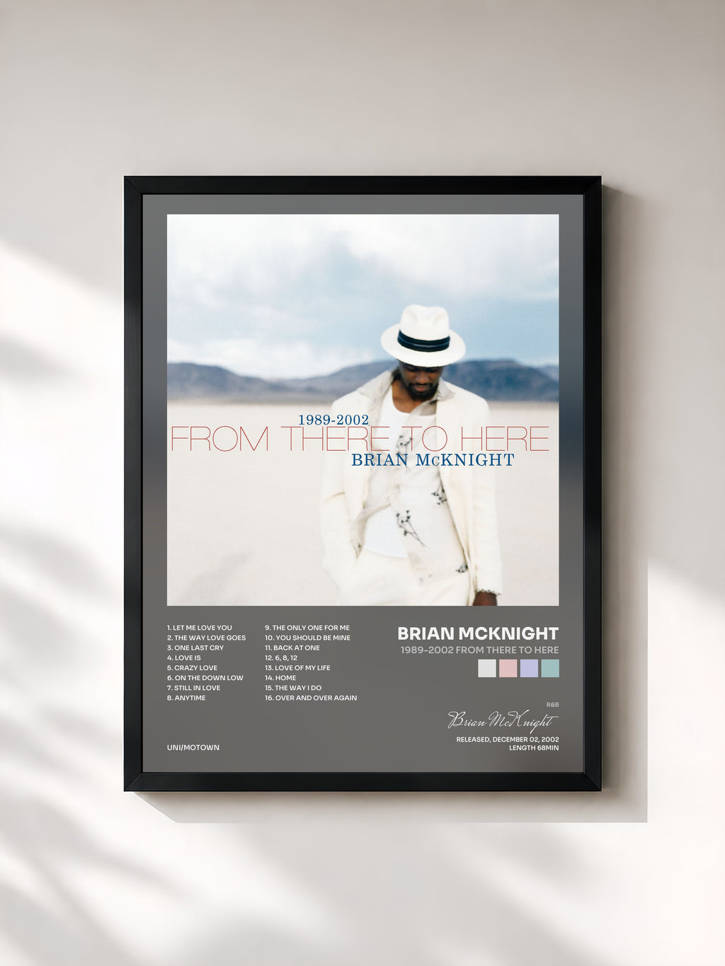 #noir Tableau de l'album 1989-2002 From There To Here de Brian McKnight, cadre noir, imprimé et encadré en France