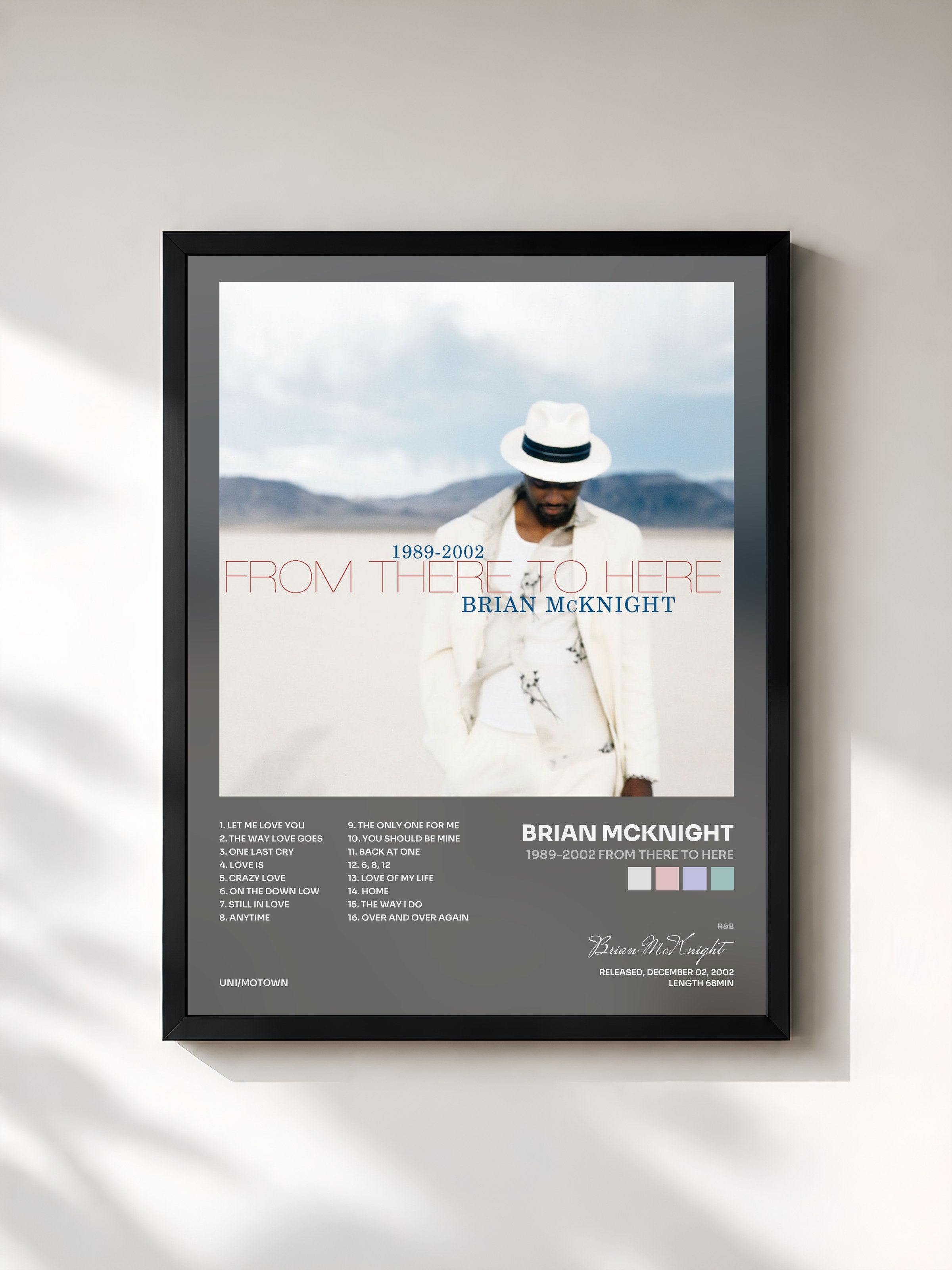 #noir Tableau de l'album 1989-2002 From There To Here de Brian McKnight, cadre noir, imprimé et encadré en France