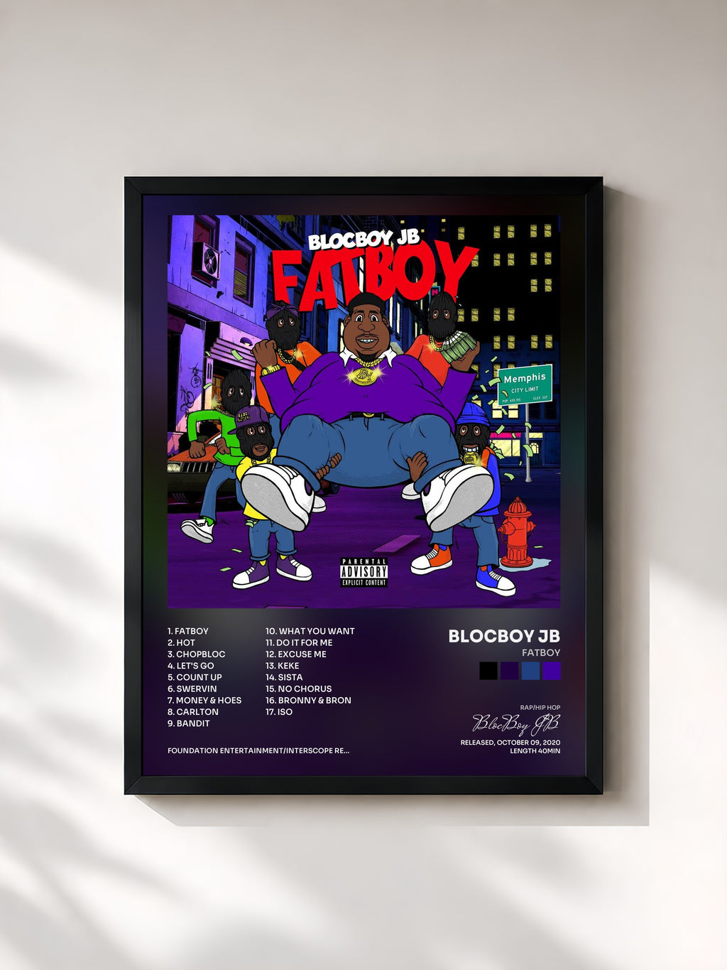 #noir Tableau de l'album FatBoy de BlocBoy JB, cadre noir, imprimé et encadré en France