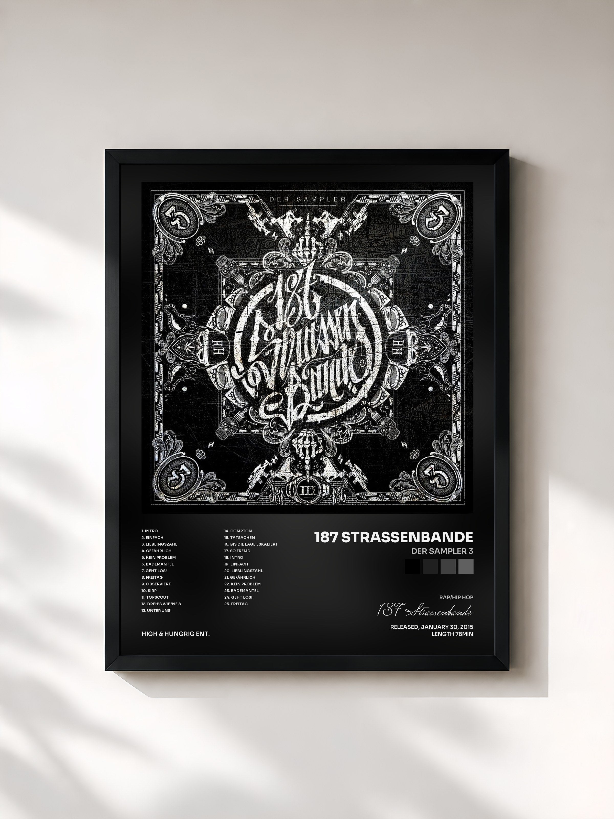 #noir Tableau de l'album Der Sampler 3 de 187 Strassenbande, cadre noir, imprimé et encadré en France