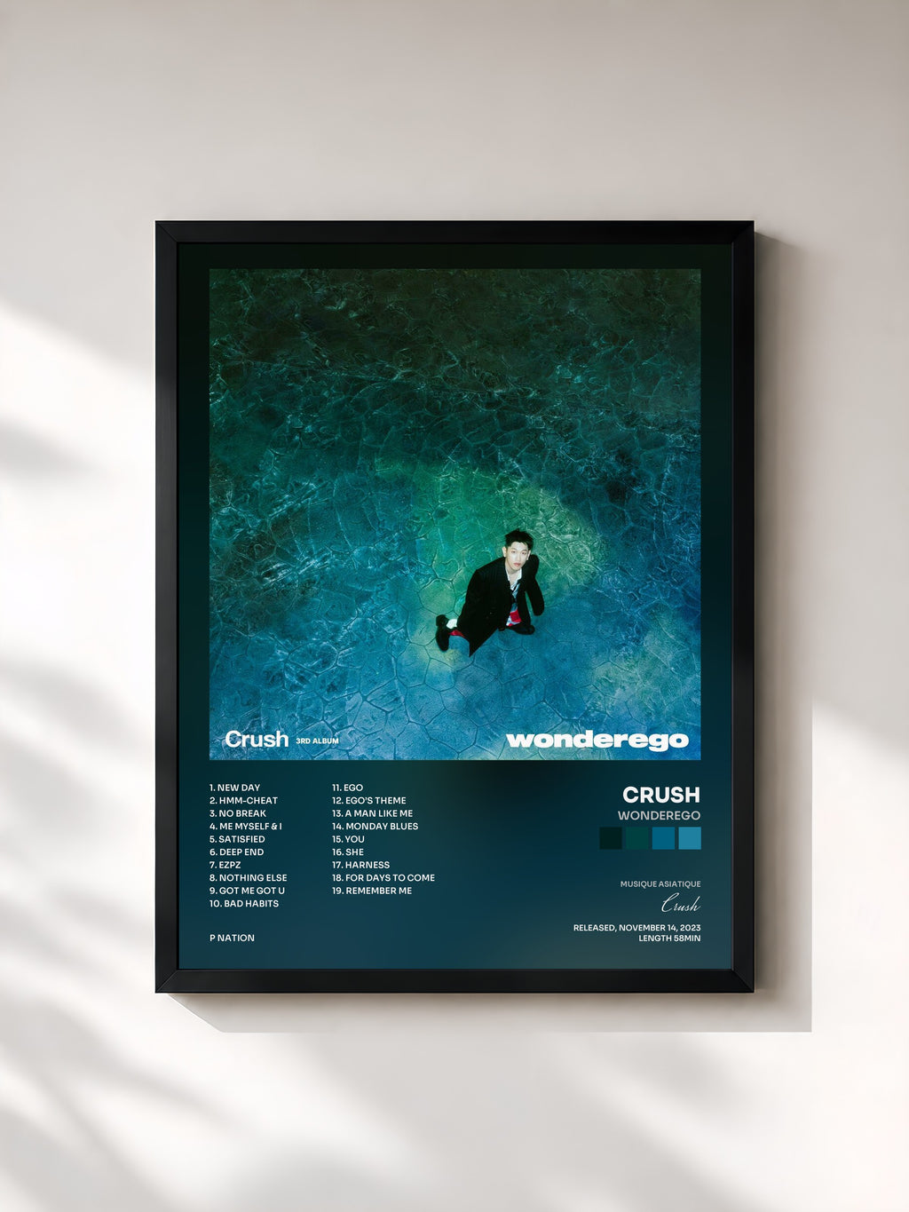 #noir Tableau de l'album wonderego de Crush, cadre noir, imprimé et encadré en France