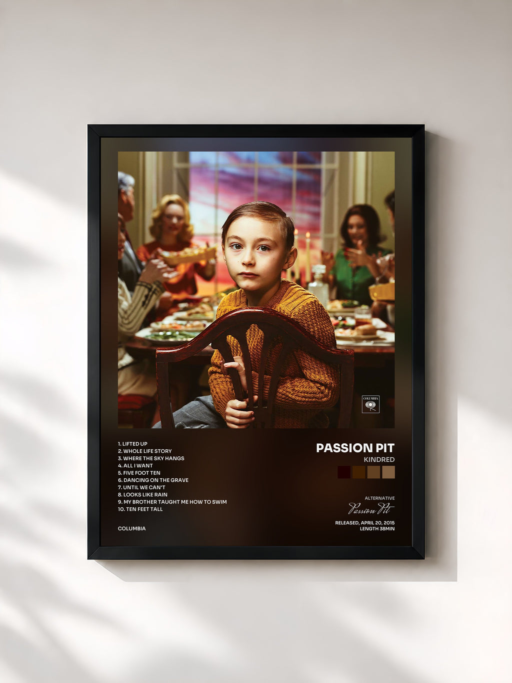 #noir Tableau de l'album Kindred de Passion Pit, cadre noir, imprimé et encadré en France