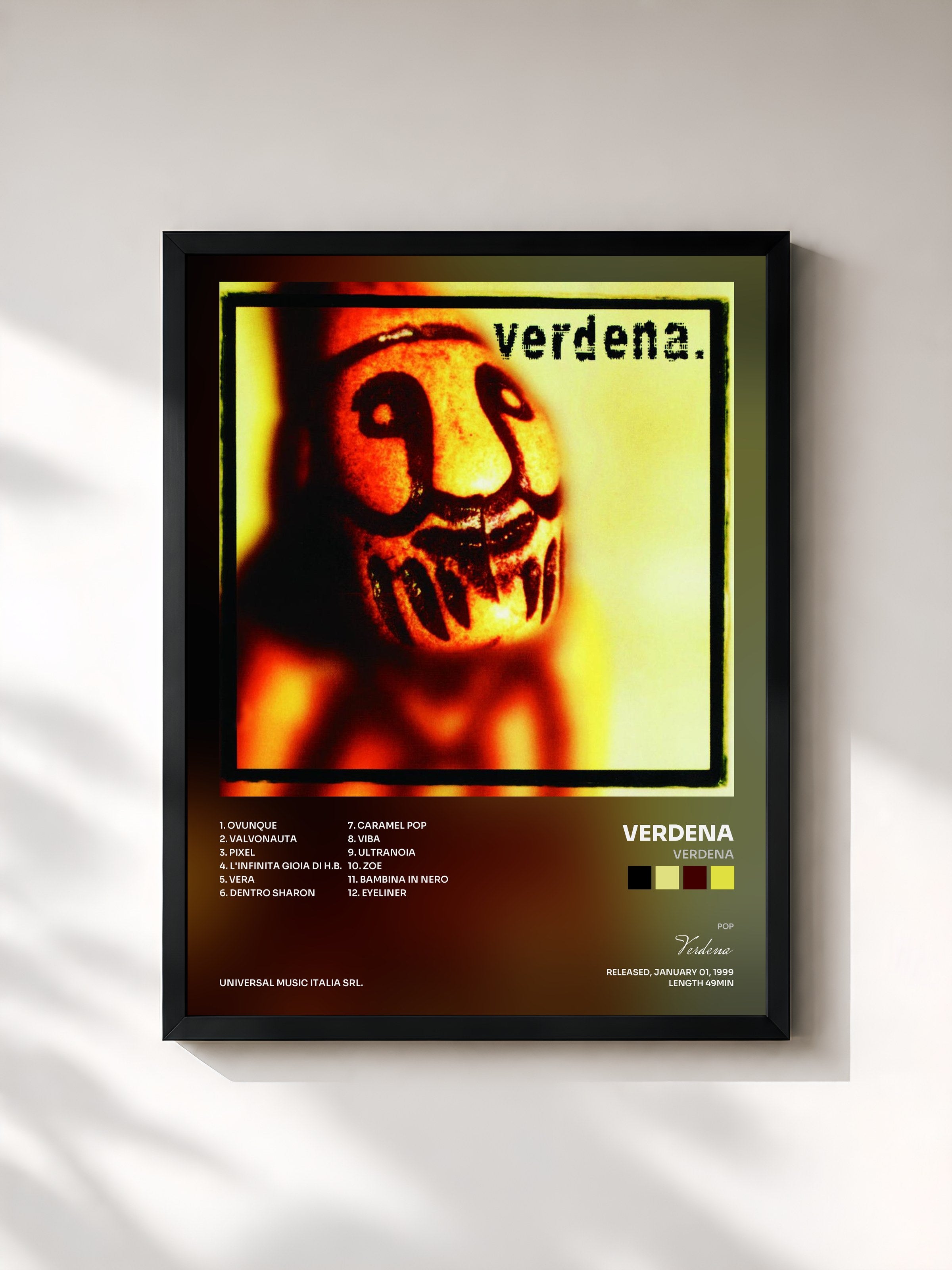 #noir Tableau de l'album Verdena de Verdena, cadre noir, imprimé et encadré en France