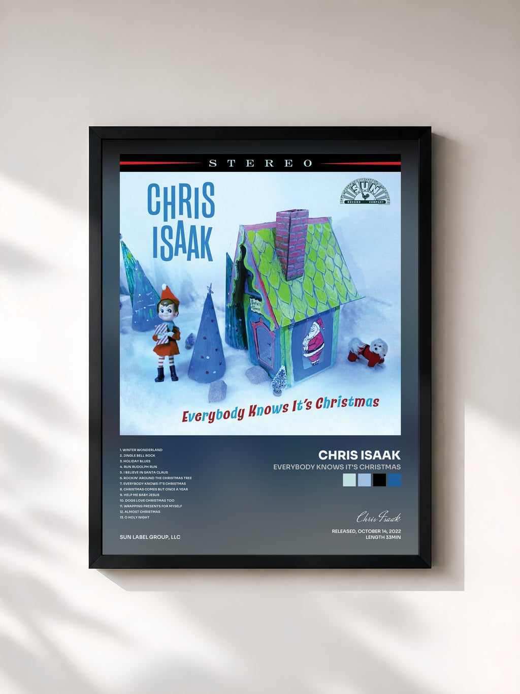 #noir Tableau de l'album Everybody Knows It's Christmas de Chris Isaak, cadre noir, imprimé et encadré en France