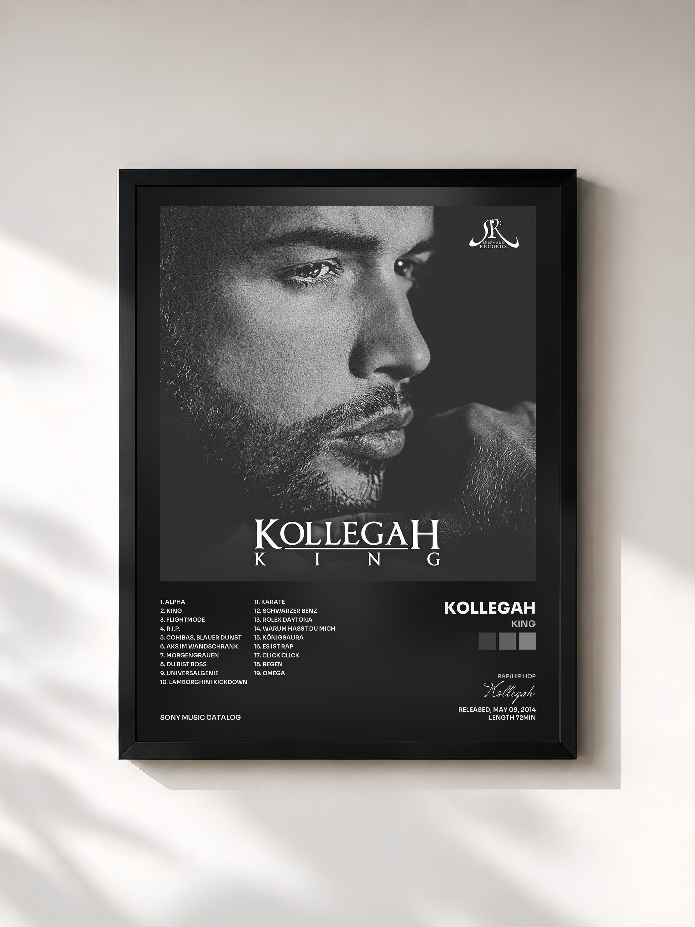 #noir Tableau de l'album King de Kollegah, cadre noir, imprimé et encadré en France