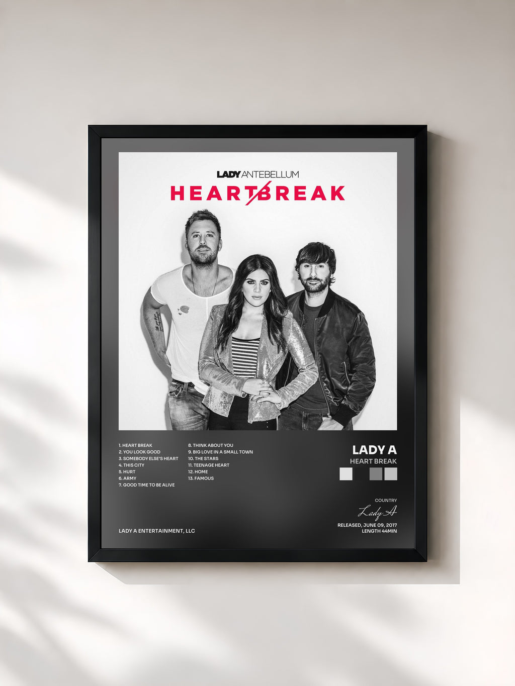 #noir Tableau de l'album Heart Break de Lady A, cadre noir, imprimé et encadré en France