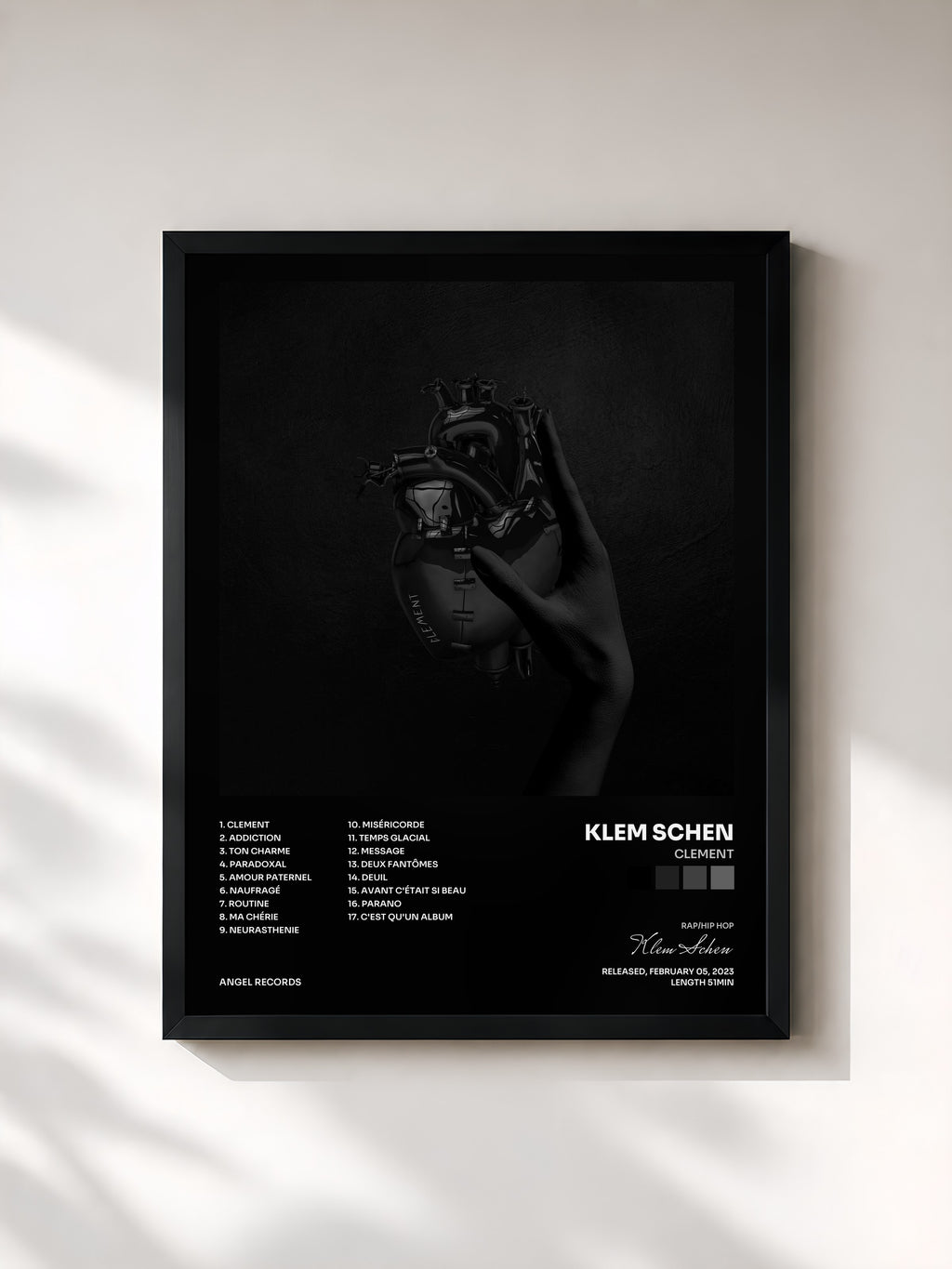 #noir Tableau de l'album Clement de Klem Schen, cadre noir, imprimé et encadré en France