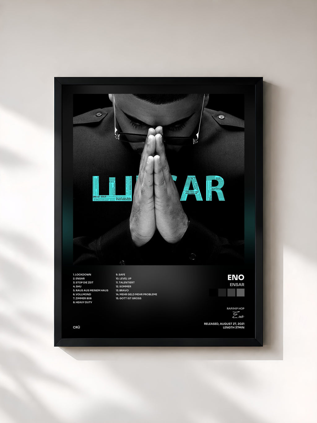 #noir Tableau de l'album ENSAR de Eno, cadre noir, imprimé et encadré en France