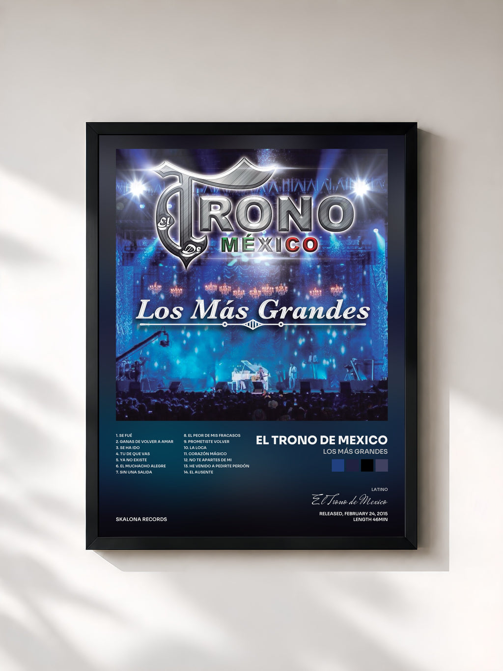 #noir Tableau de l'album Los Más Grandes de El Trono de Mexico, cadre noir, imprimé et encadré en France