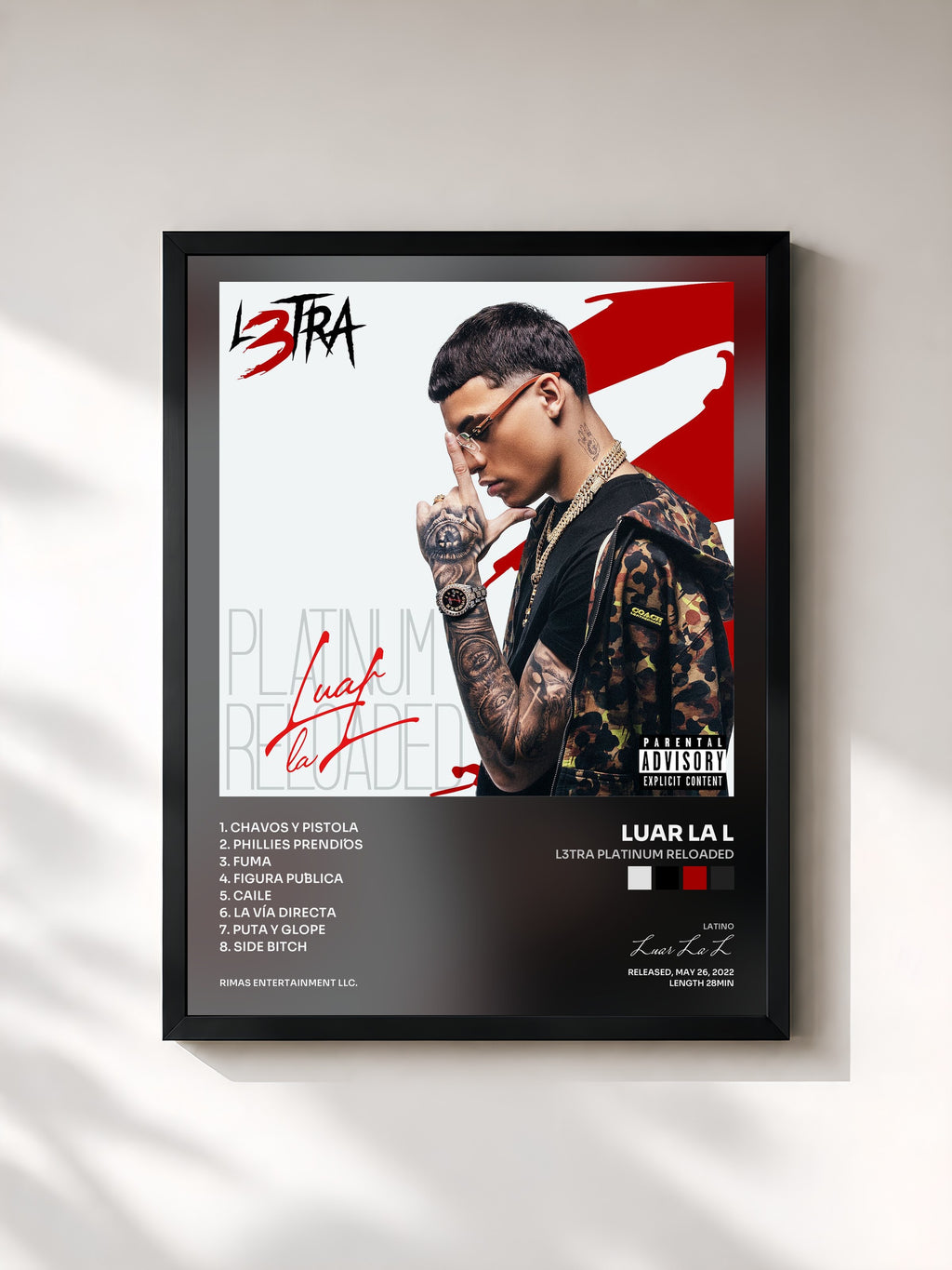 #noir Tableau de l'album L3tra Platinum Reloaded de Luar La L, cadre noir, imprimé et encadré en France