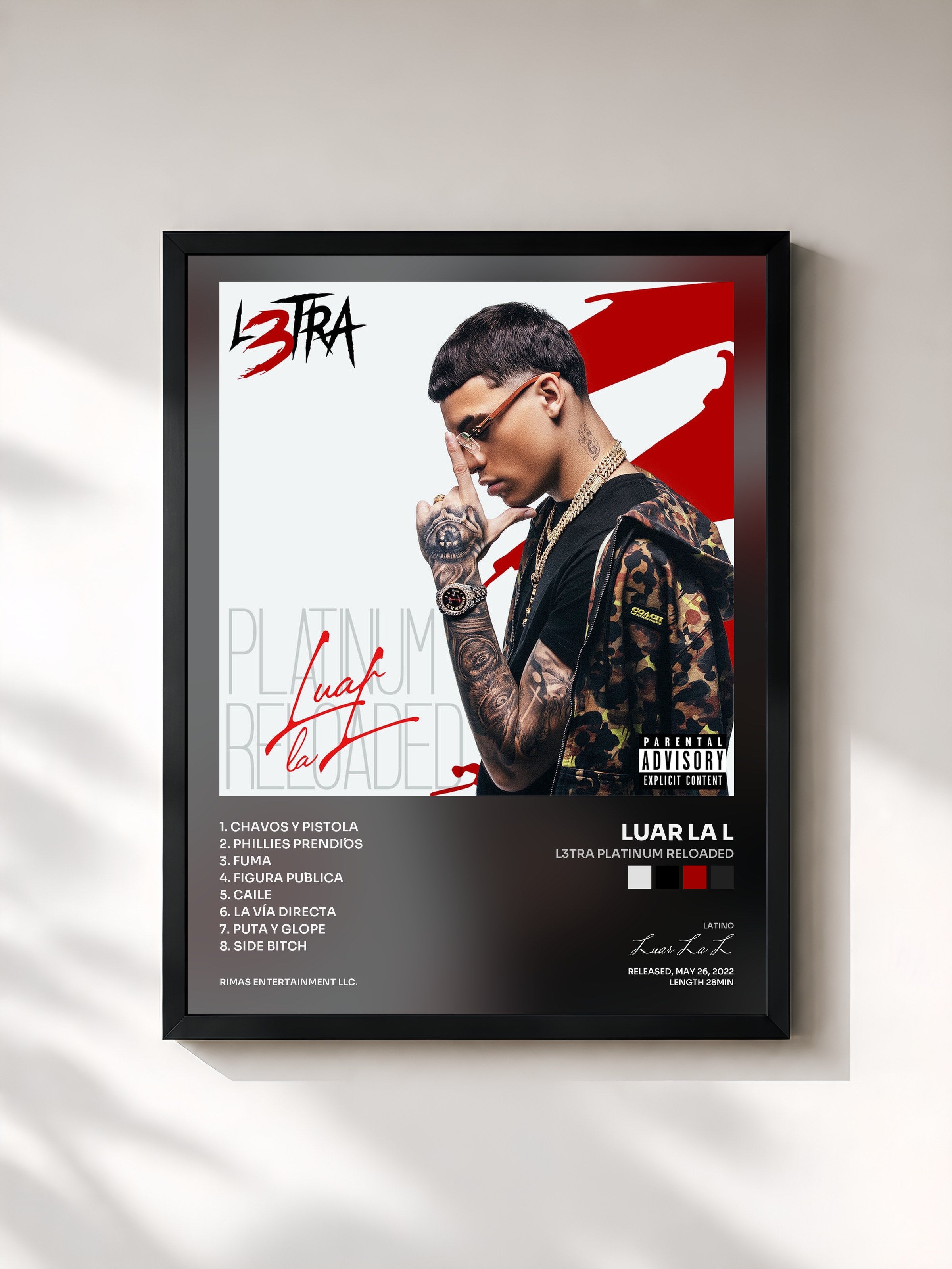 #noir Tableau de l'album L3tra Platinum Reloaded de Luar La L, cadre noir, imprimé et encadré en France
