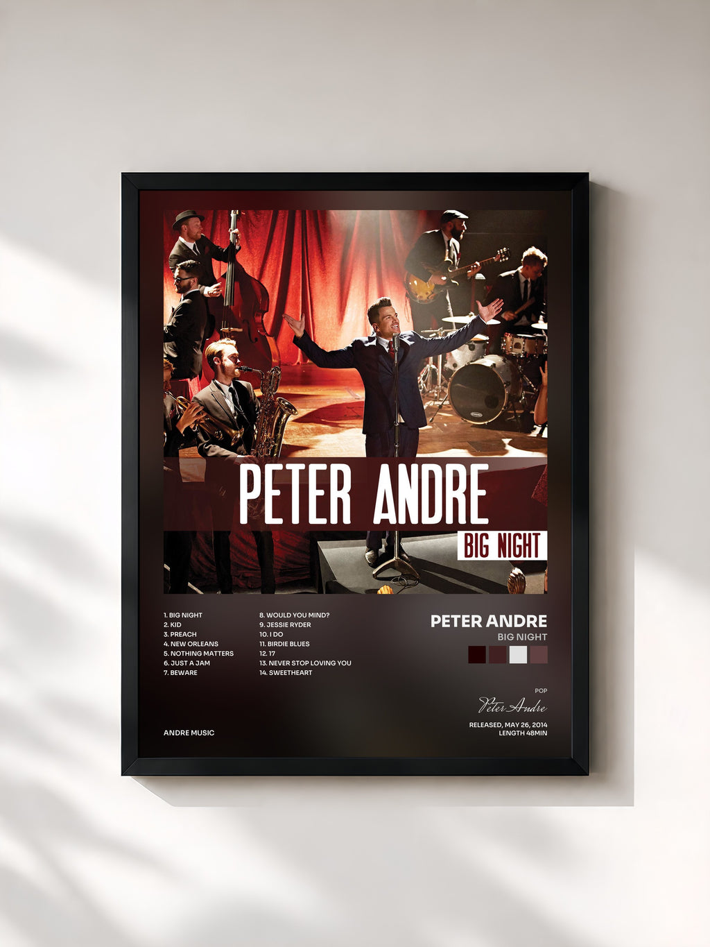 #noir Tableau de l'album Big Night de Peter Andre, cadre noir, imprimé et encadré en France