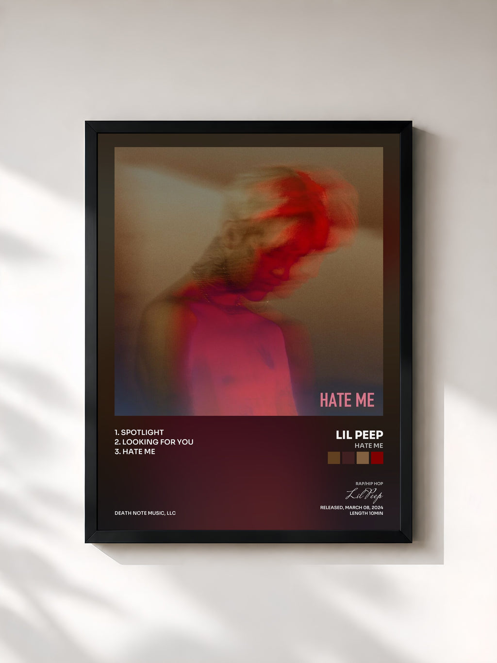 #noir Tableau de l'album HATE ME de Lil Peep, cadre noir, imprimé et encadré en France