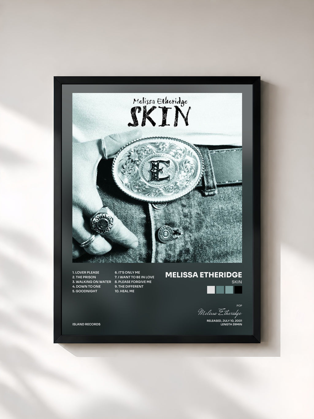 #noir Tableau de l'album Skin de Melissa Etheridge, cadre noir, imprimé et encadré en France