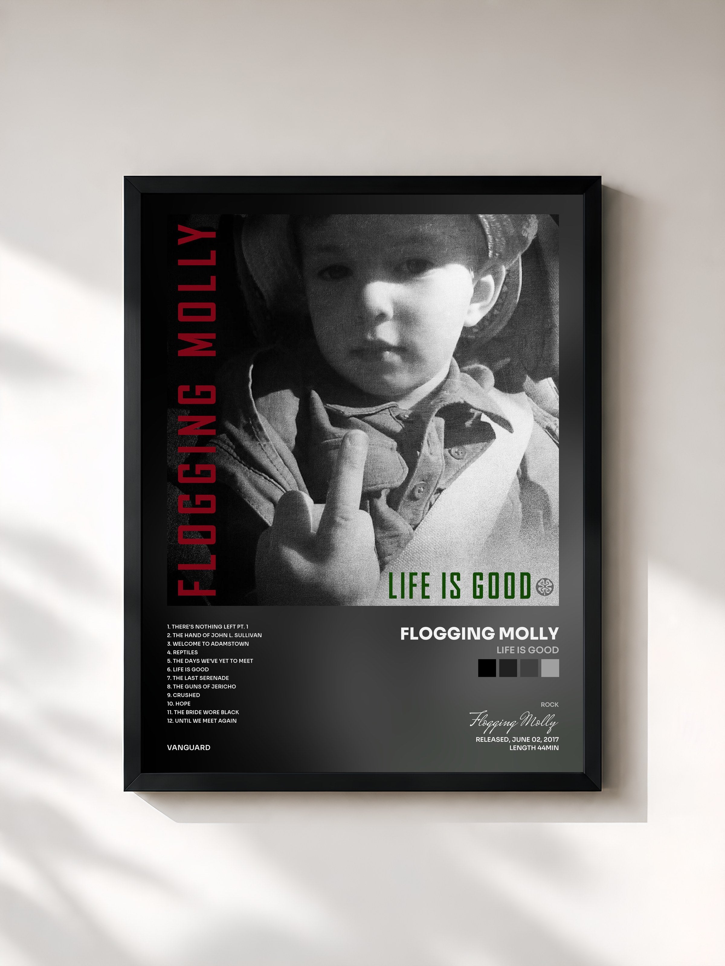 #noir Tableau de l'album Life Is Good de Flogging Molly, cadre noir, imprimé et encadré en France