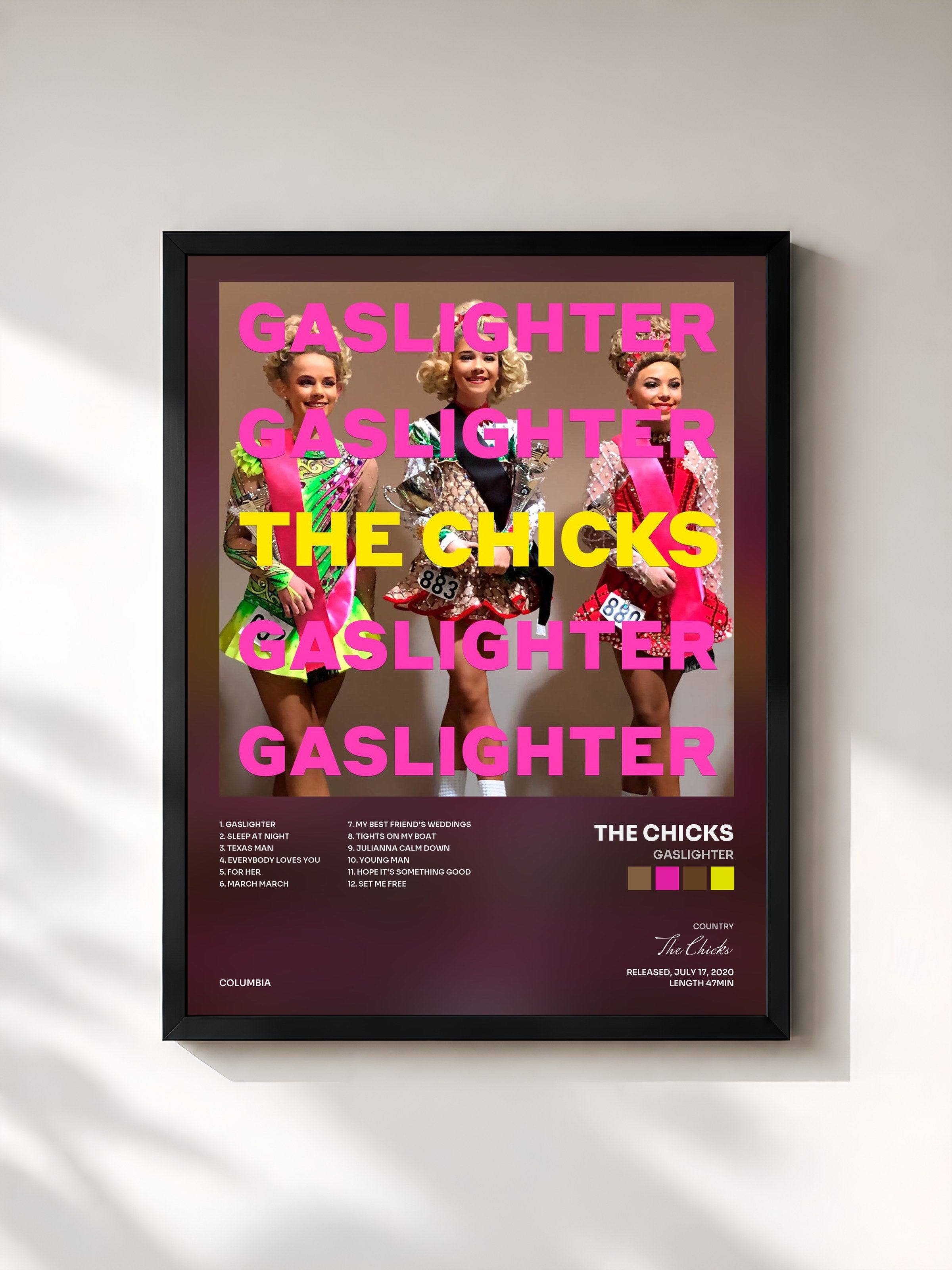 #noir Tableau de l'album Gaslighter de The Chicks, cadre noir, imprimé et encadré en France