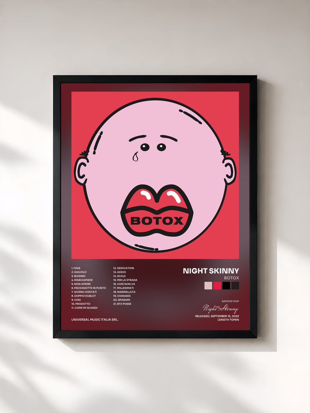 #noir Tableau de l'album Botox de Night Skinny, cadre noir, imprimé et encadré en France