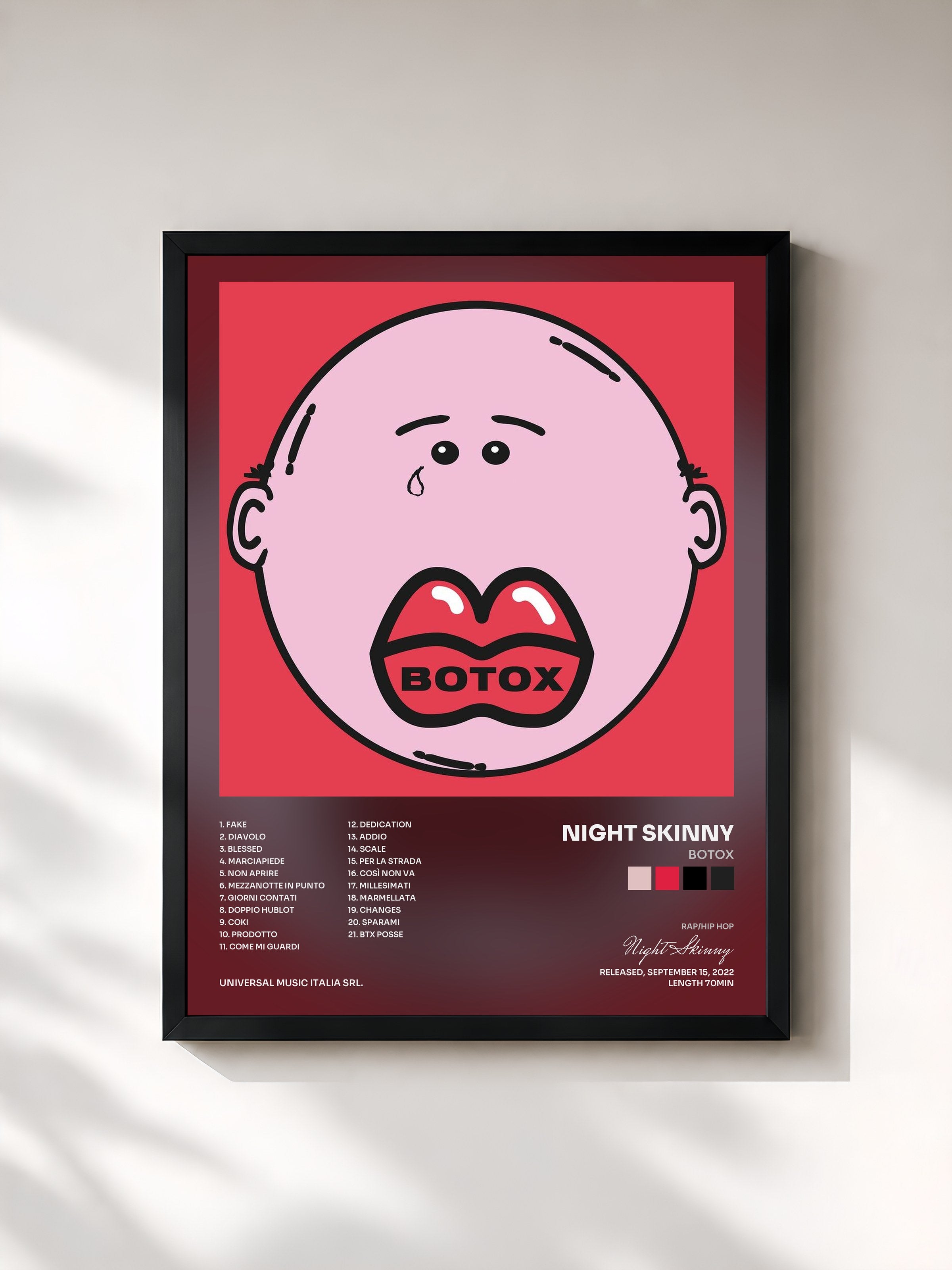 #noir Tableau de l'album Botox de Night Skinny, cadre noir, imprimé et encadré en France